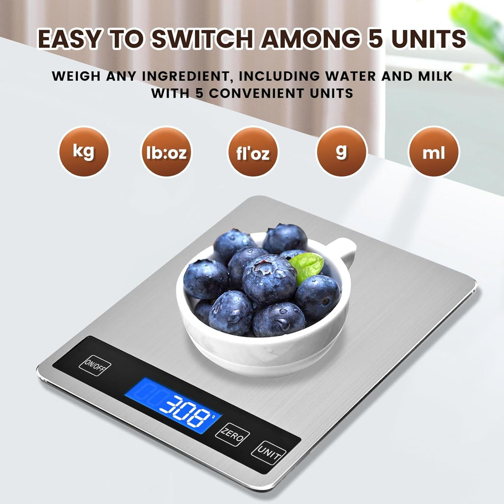 33lb Digital Kitchen Scale, 1g/0.05oz Accuracy, USB Rechargeable or Battery Powered, Waterproof Stainless Steel with ... - Image 4