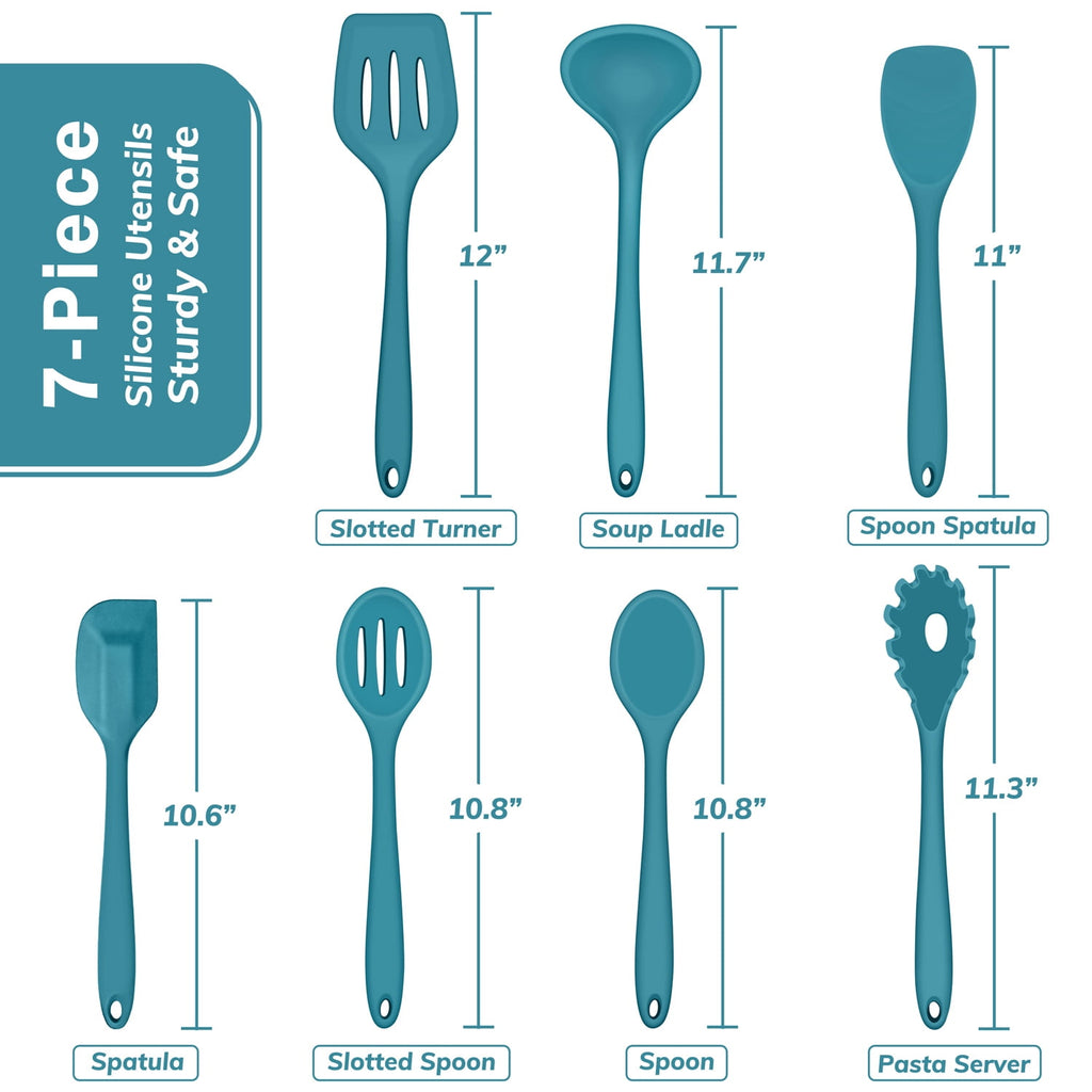 Walchoice 7-Piece Silicone Cooking Utensils Set, Blue Kitchen Utensils, Non-stick Gadgets Tools Include Slotted Turne... - Image 4