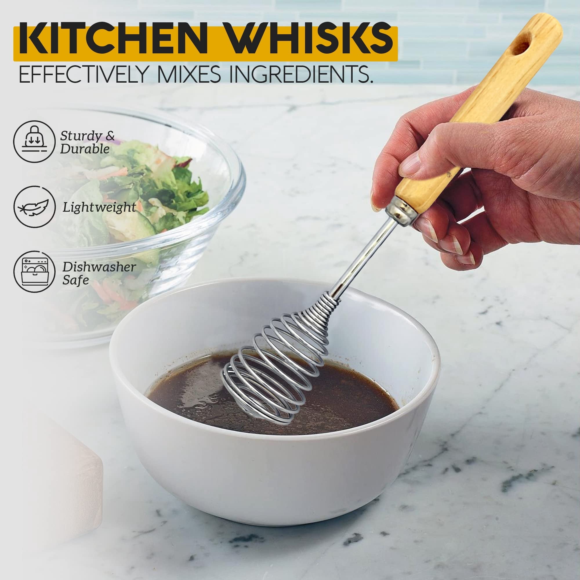 Alpine Cuisine Stainless Steel Wire Whisk 11 Inch with Ergonomic Wood Handle | Egg Whisk, Sauce Whisk & Flat Whisk Co... - Image 5