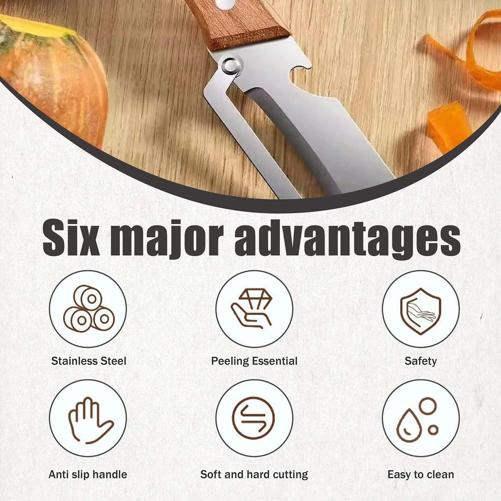 Multi-Functional Vegetable Peeler for Kitchen | Non-Slip Wooden Handle & Bottle Opener with Stainless Steel Blade for... - Image 3