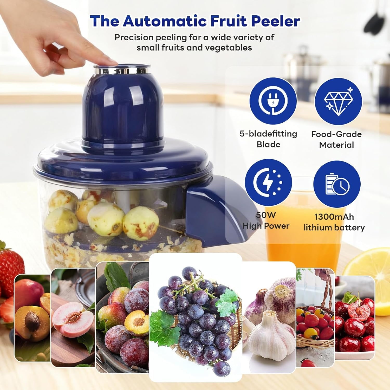 Automatic Grape Peeler Machine, Electric Garlic & Cherry Tomato Peeler Skin Remover Tool for Small Fruits, Effortless... - Image 3