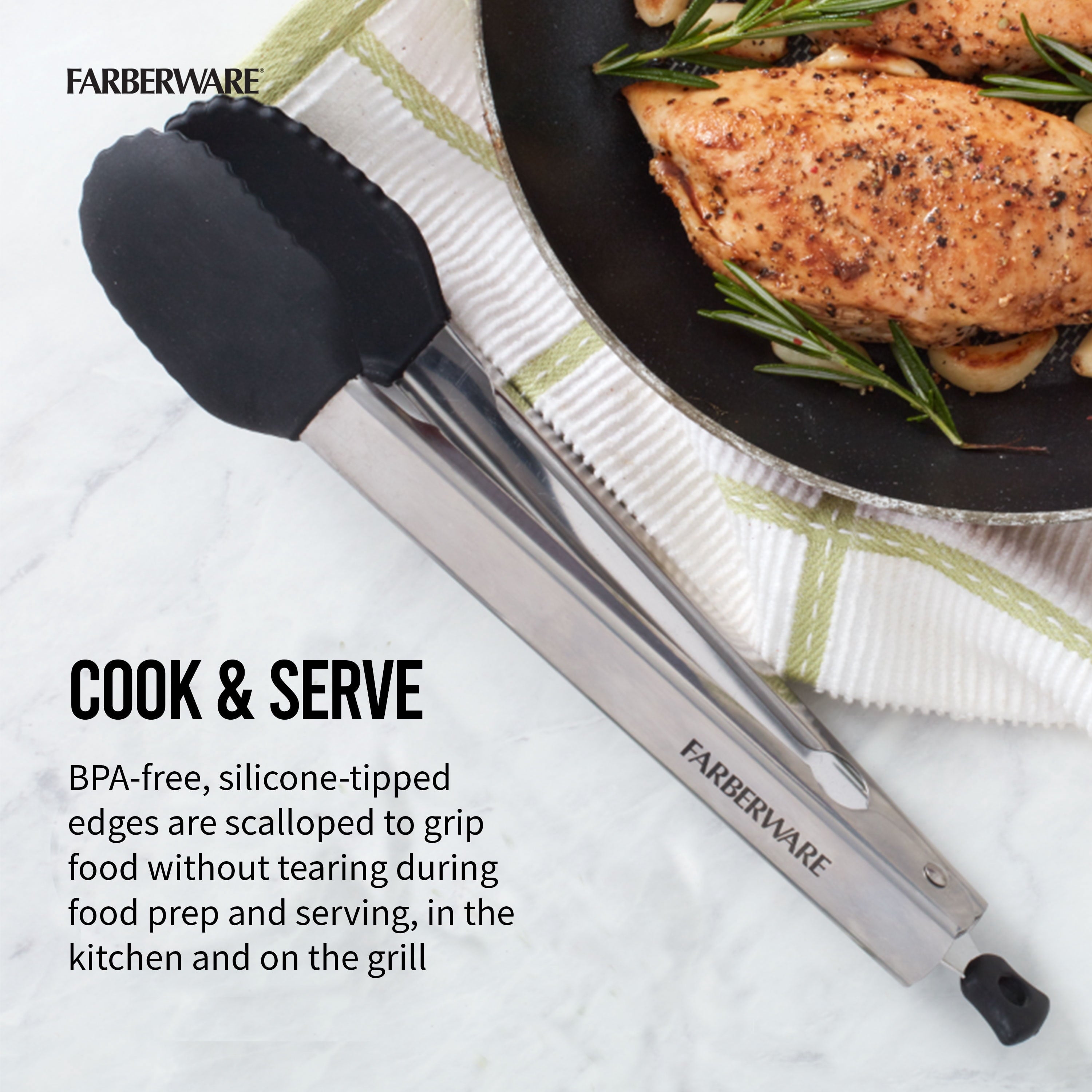11-inch Silicone Tip Locking Food Tongs in Black and Stainless Steel - Image 2