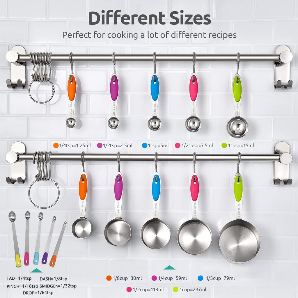 Stainless Steel Measuring Cups and Spoons Set of 15, 5 Stainless Steel Nesting Measuring Cups & 5 Spoons, 5 Mini Meas... - Image 5