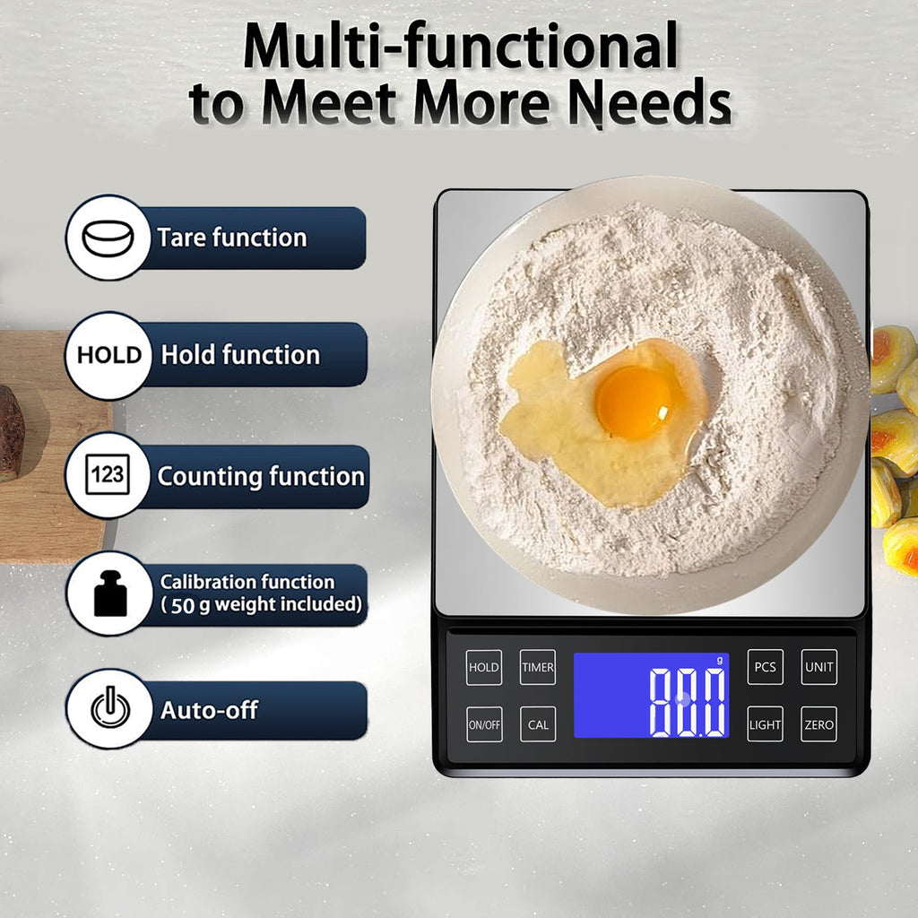 ZOWWKLLY Digital Food Kitchen Scale, Gram Scale 0.1g/0.001oz Accuracy,5kg/11lb Stainless Steel with 9 Units, Tare Fun... - Image 2