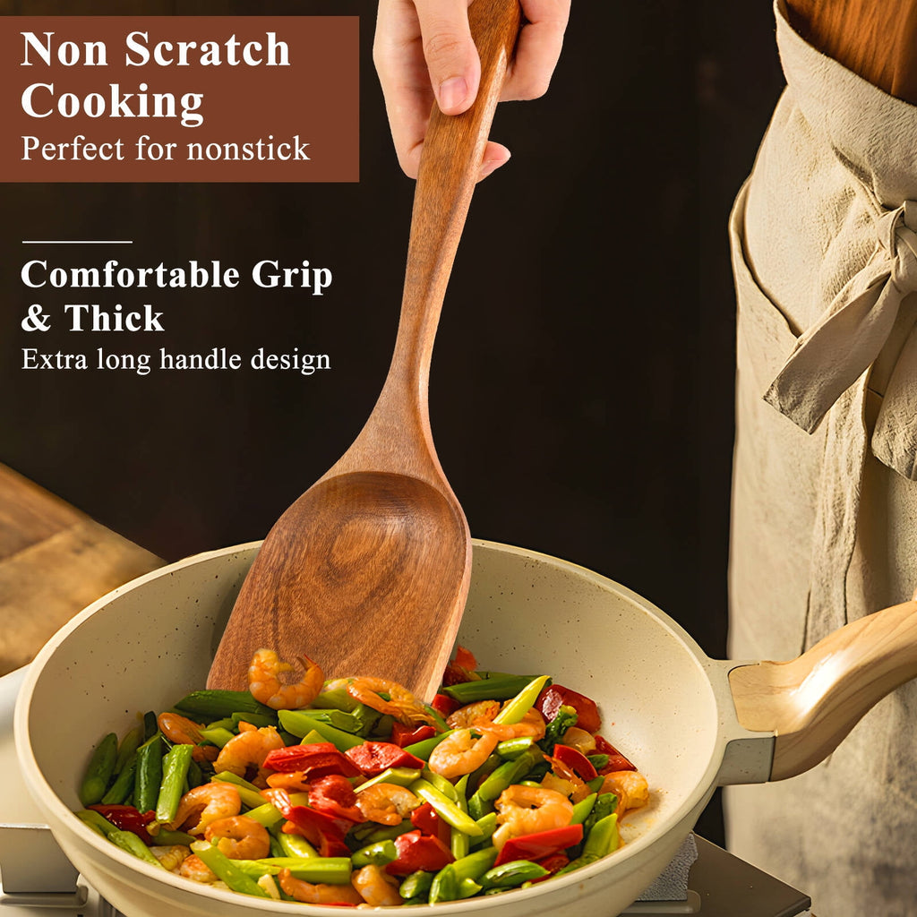 VAVSEA Thick Wooden Spoons for Cooking, 8 Pcs Natural Wooden Utensil for Cooking with Non-Stick, Heat Resistant, Wood... - Image 2
