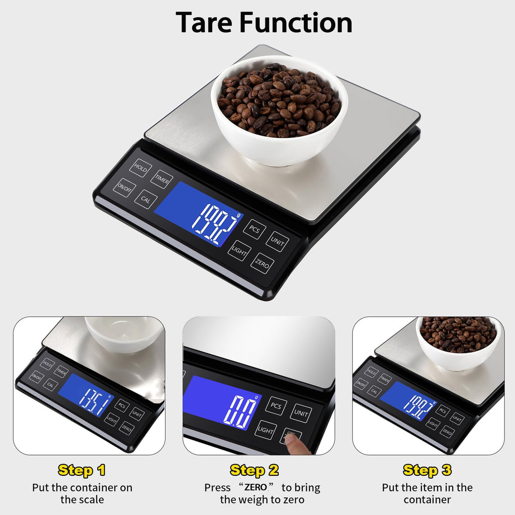 ZOWWKLLY Digital Food Kitchen Scale, Gram Scale 0.1g/0.001oz Accuracy,5kg/11lb Stainless Steel with 9 Units, Tare Fun... - Image 6