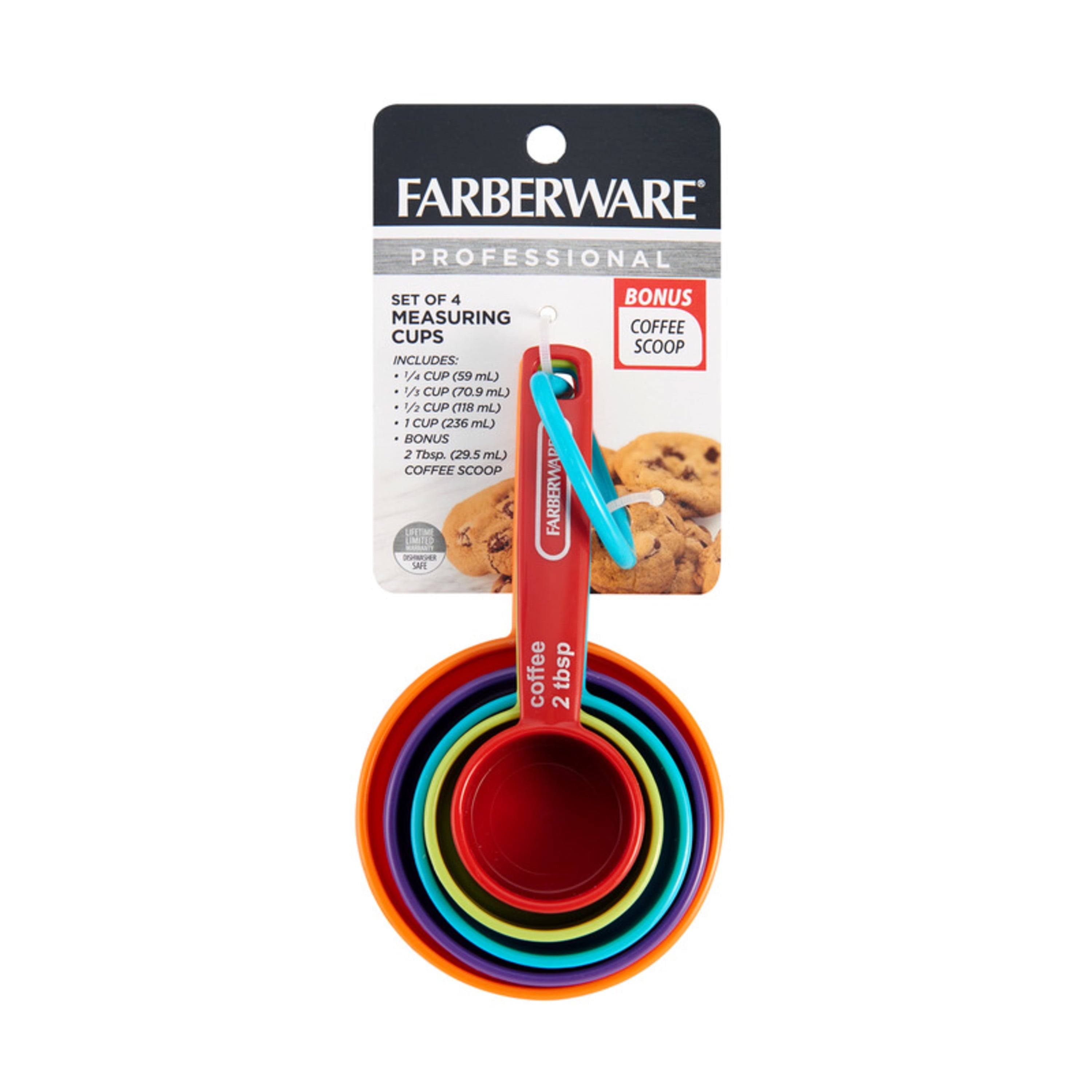 Plastic Multicolor Nesting Measuring Cup Set with Bonus Coffee Scoop, 5-Piece - Image 2