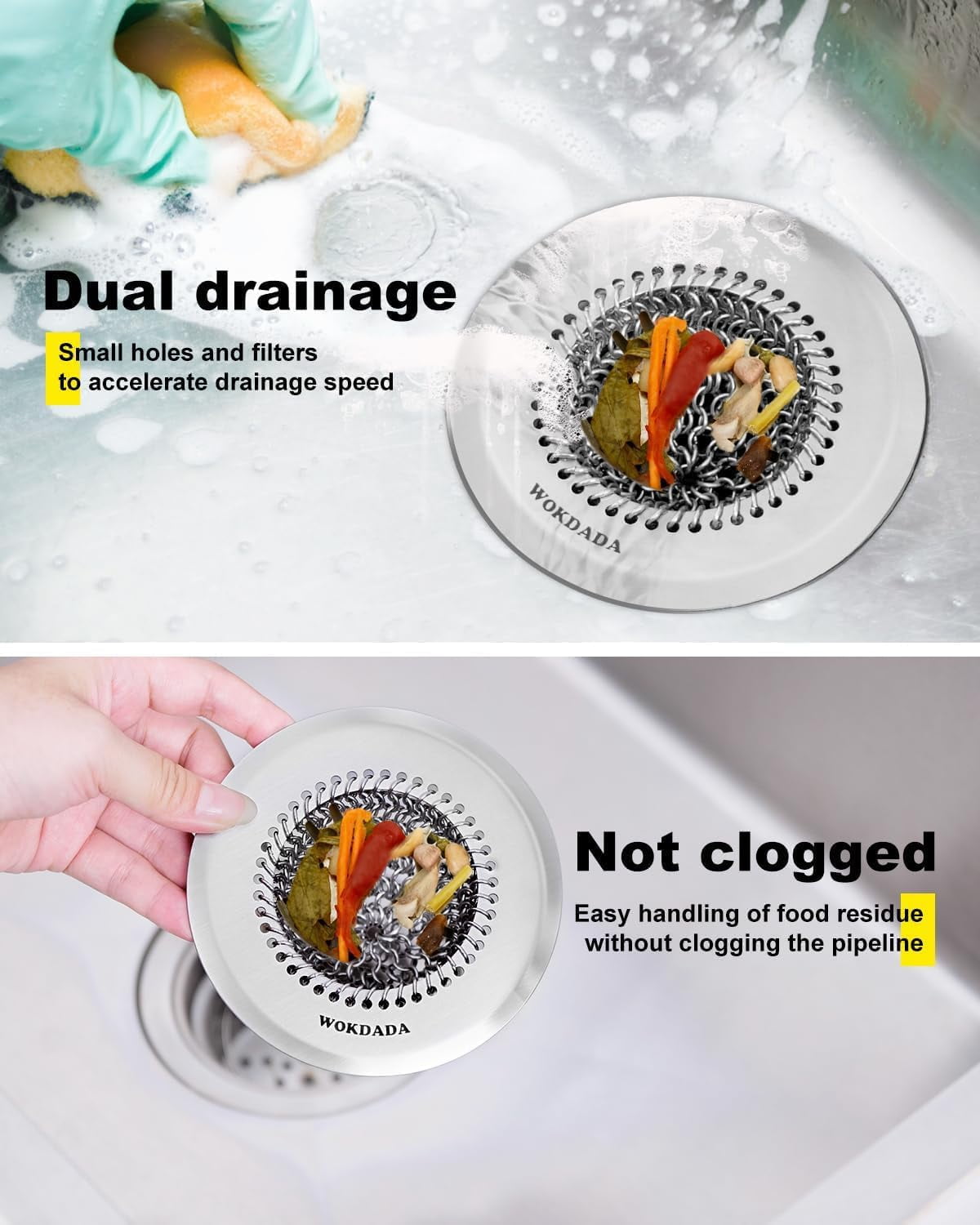 WOKDADA Revolutionary Kitchen Sink Strainer, Patented Reversible Chain Mesh, Effortless Cleaning & Food Catcher, No C... - Image 3