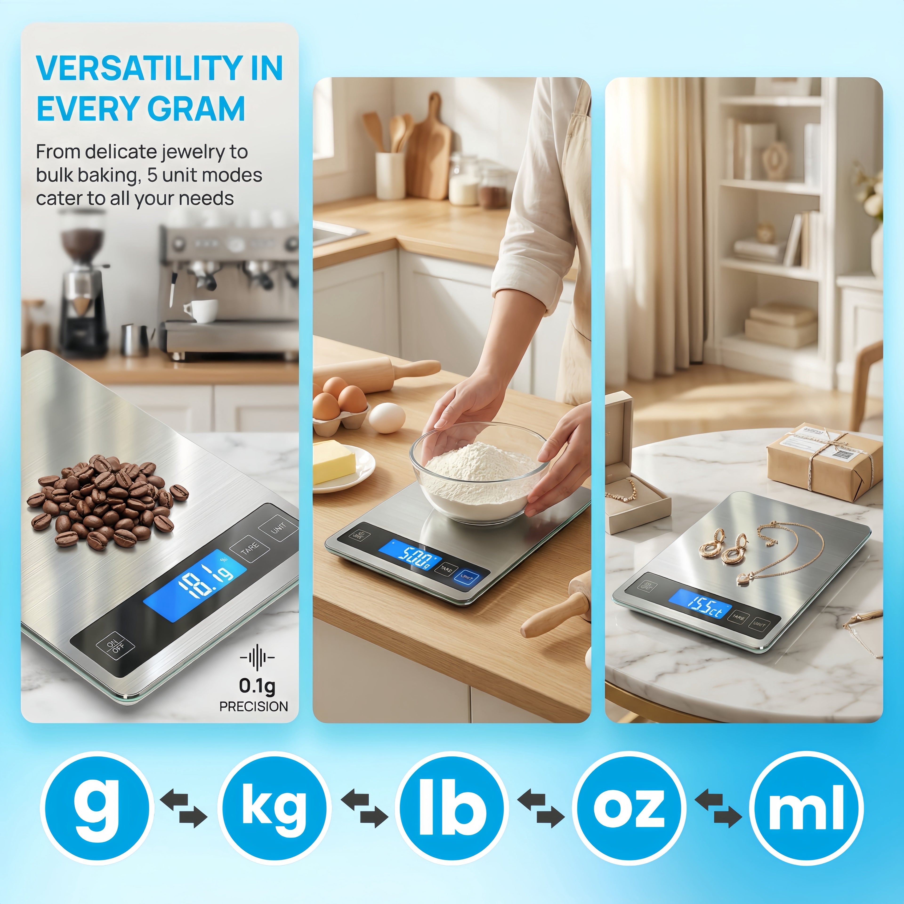 22lb Digital Kitchen Scale,Food Scale Measures in Grams and Ounces for Weight Cooking Baking,1g/0.1oz Precise Graduat... - Image 5