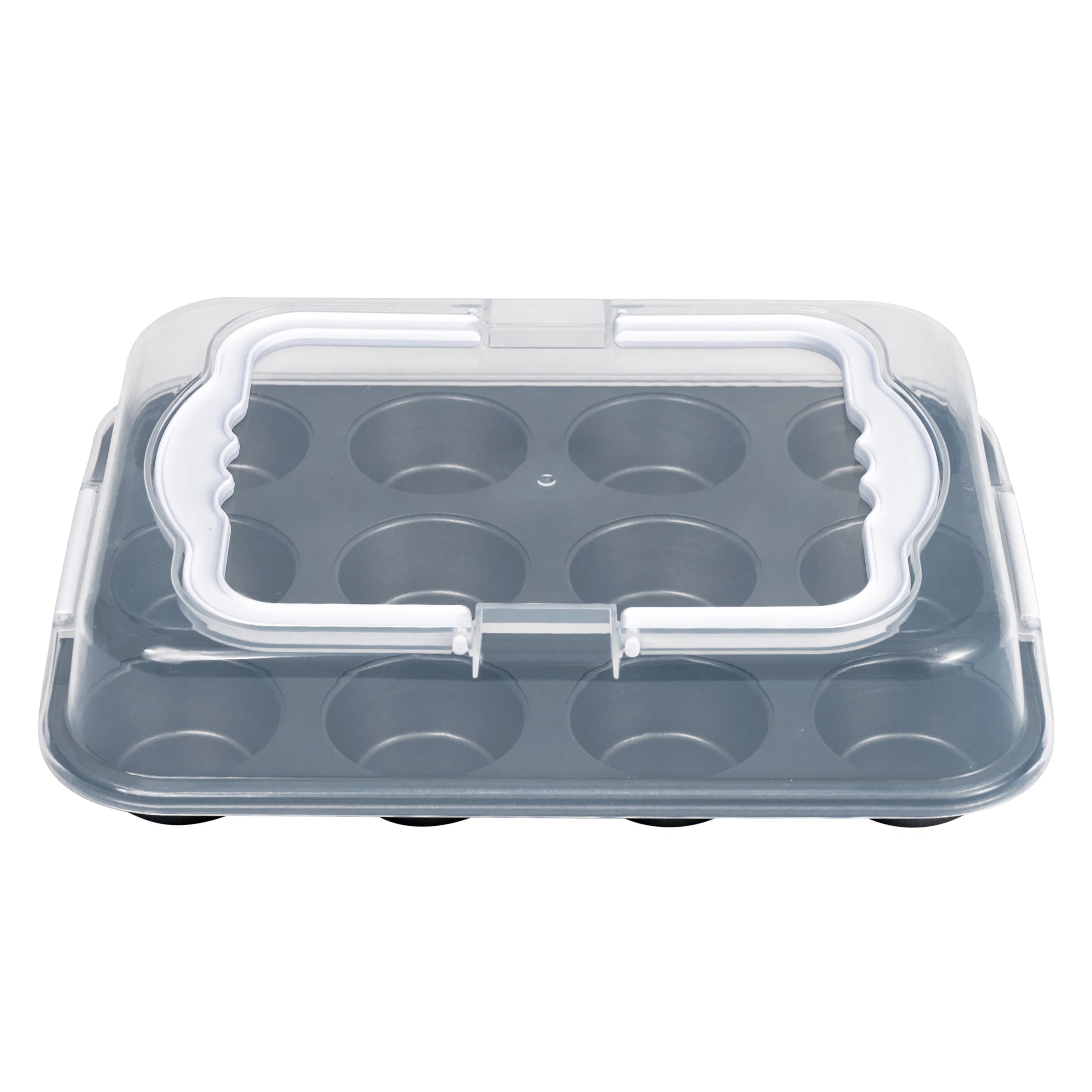 Mainstays 12 Cup Muffin Pan with Covered Carrier, Carbon Steel Bakeware, Plastic Cover - Image 4