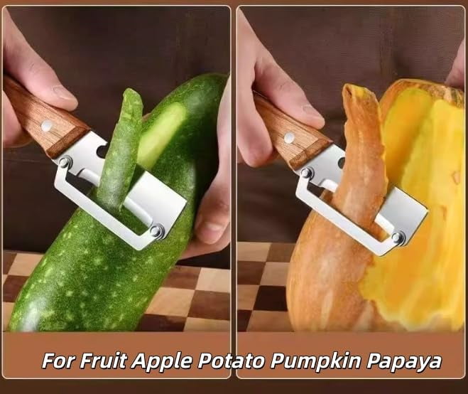 Micro Drag Peeler Stainless Steel Blade with Wooden Handle, 2-in-1 Multifunctional Tool for Fruits Vegetables and Bot... - Image 5