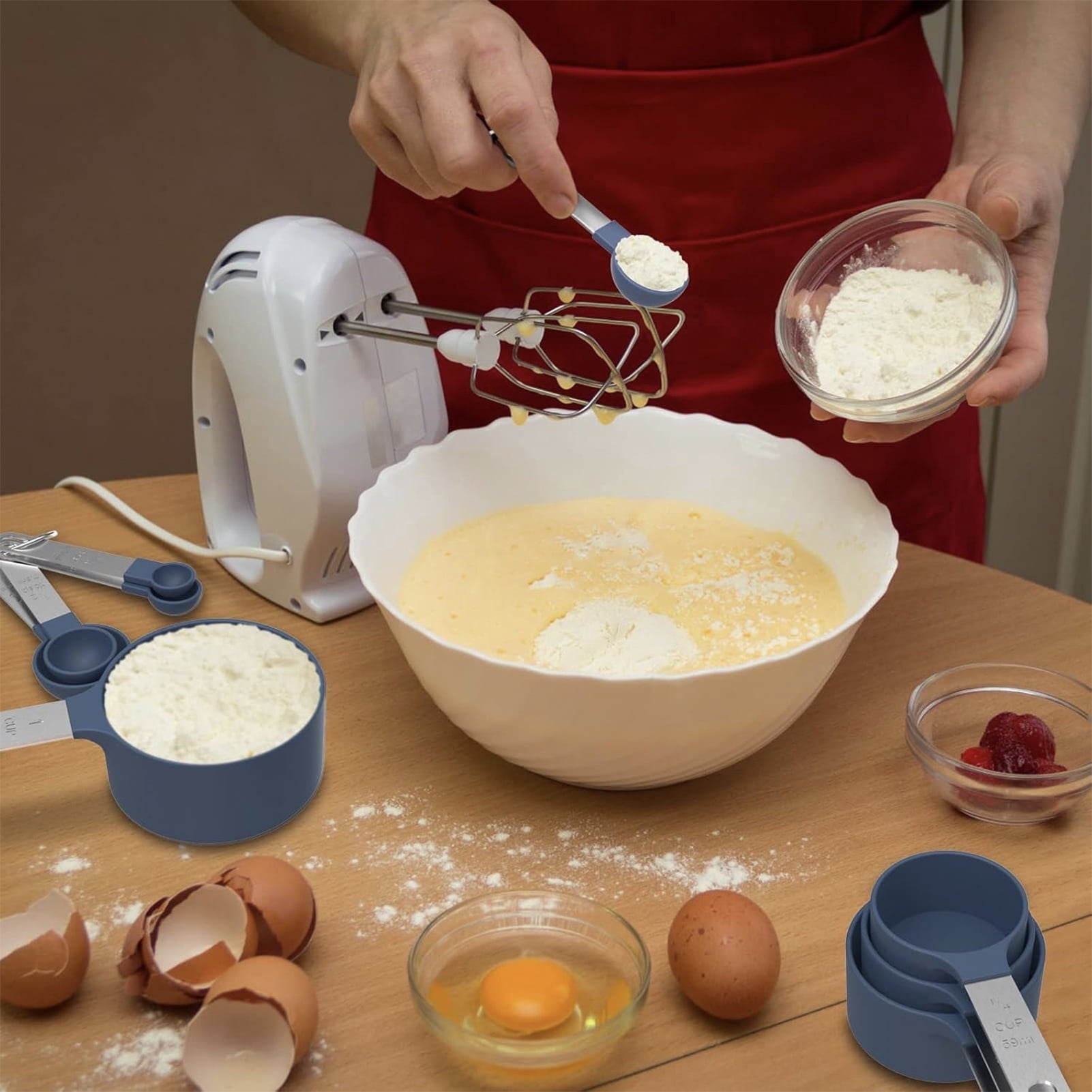 Square Stackable Measuring Cups & Spoons Set - Nesting Design with Stainless Steel Handles, Space-Saving Kitchen Gadg... - Image 6