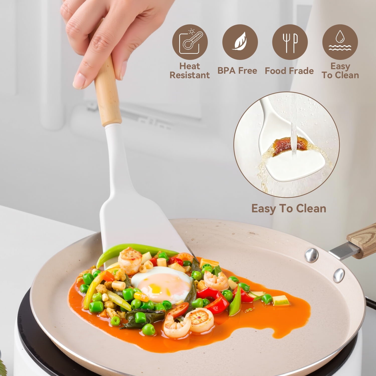 19PCS Kitchen Utensils Set for Cooking, 11 Cooking Utensils, 6 Knife set Beige,3 Utensil Sets,utensilios de cocina - Image 5