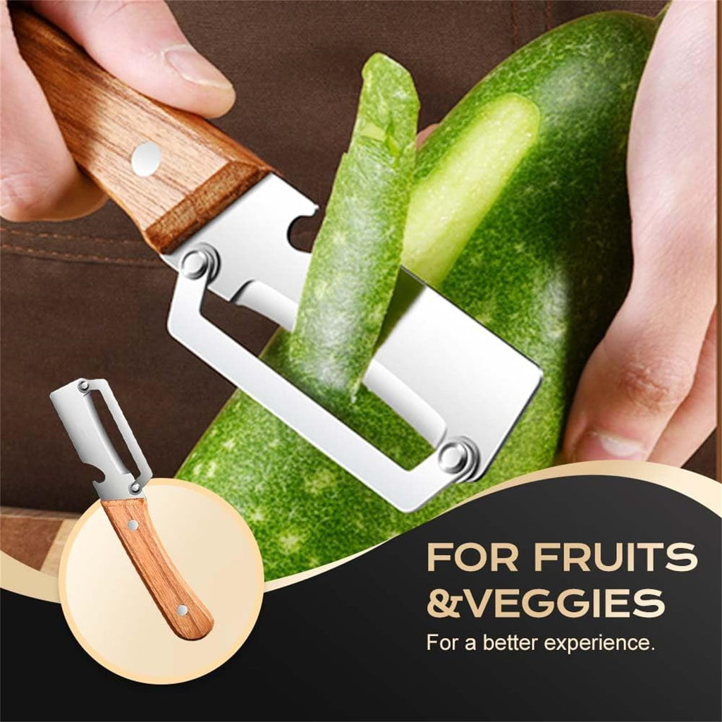 Multi-Functional Vegetable Peeler for Kitchen, Stainless Steel Fruit Potato Apple Peelers with Manual Wooden Handle, ... - Image 6