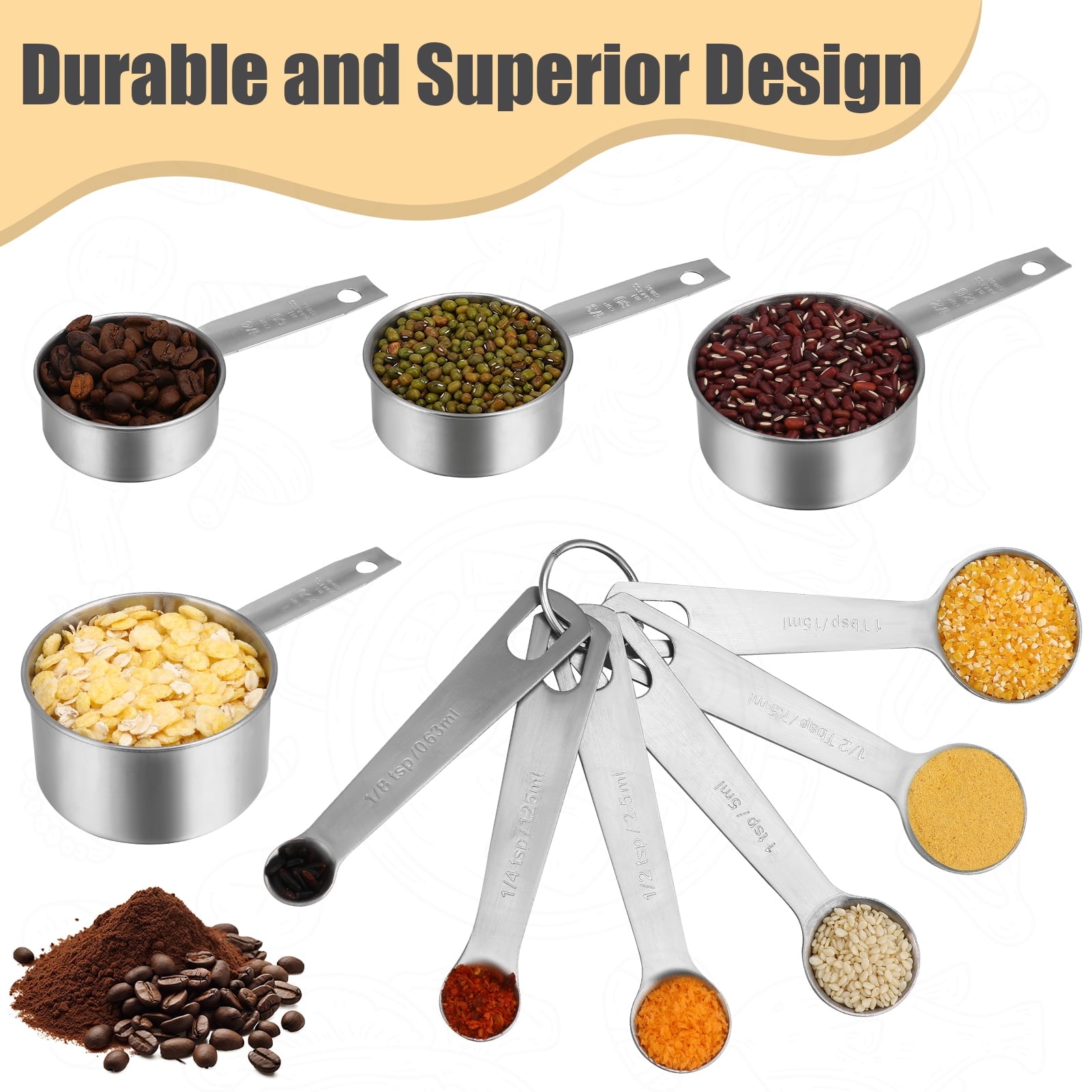 LUIISIS 14-Piece Measuring Cups and Spoons Set, Nesting Stainless Steel Measuring Cups Spoons with Plastic Measuring ... - Image 3