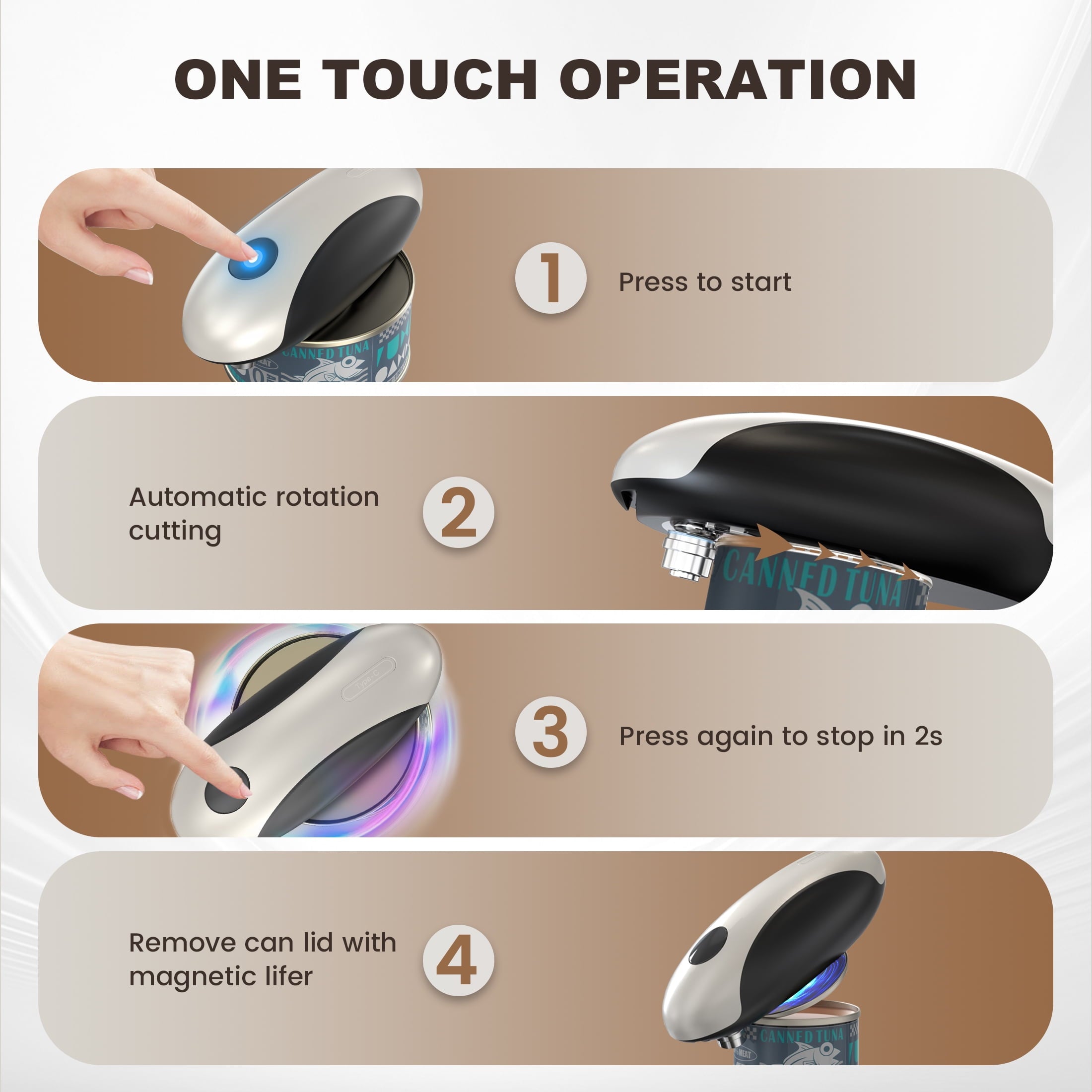 Moreblue One-Touch Automatic Electric Can Opener, USB-C Rechargeable Can Opener Smooth Edge, Hands-Free Countertop El... - Image 4