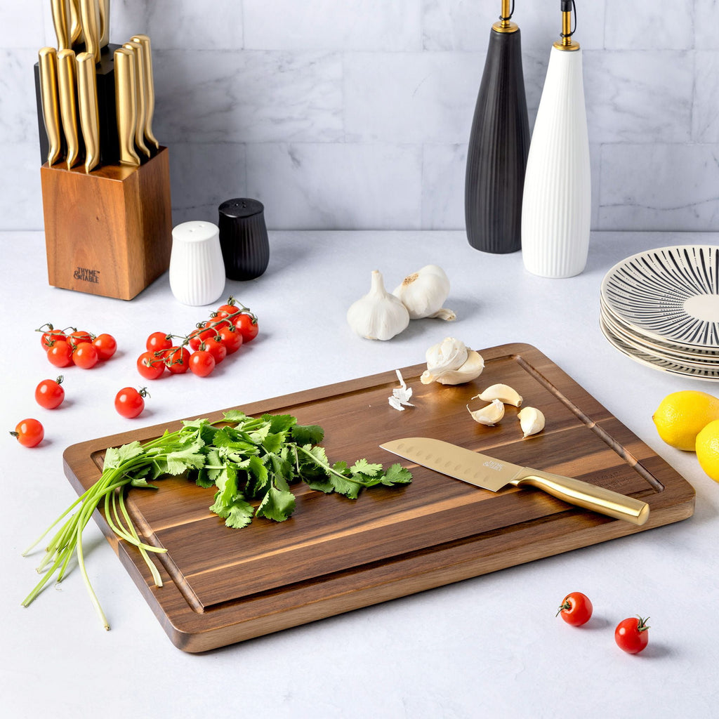 Thyme & Table Large 12"x18" Acacia Wood Cutting Board with Triangle Shaped Anti-Slip Grips - Image 5