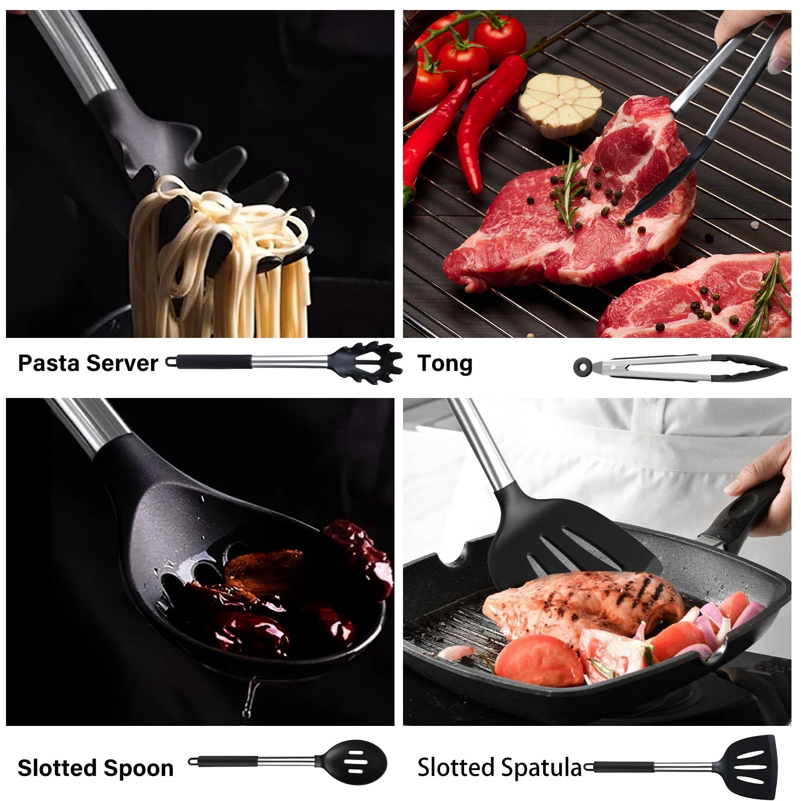 KSENDALO Silicone Cooking Utensils Set, 26 Pcs, Heat Resistant Kitchen Utensils Set, Black - Image 5
