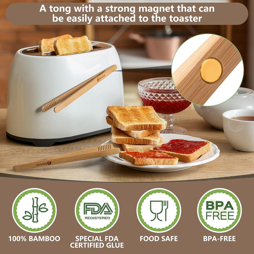 Magnetic Classic Bamboo Toast Tongs - Wood Cooking Tong,Ideal for Toaster,Fruits, Bread & Pickles, Kitchen Utensil fo... - Image 3