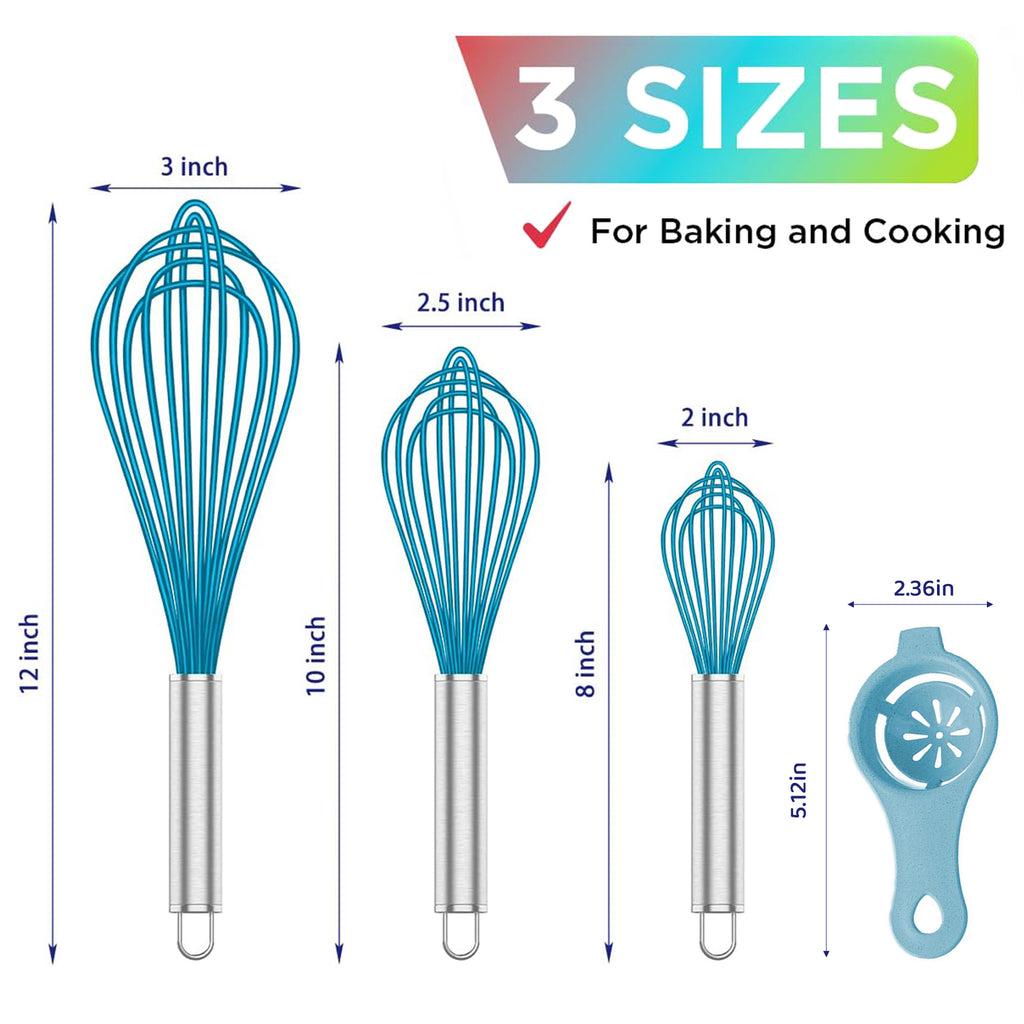 GMZW 4 Pieces Silicone Whisks Set with Yolk Separator, Wire Balloon Whisks Egg Beater, Non-slip Handle Whisk for Non-... - Image 2