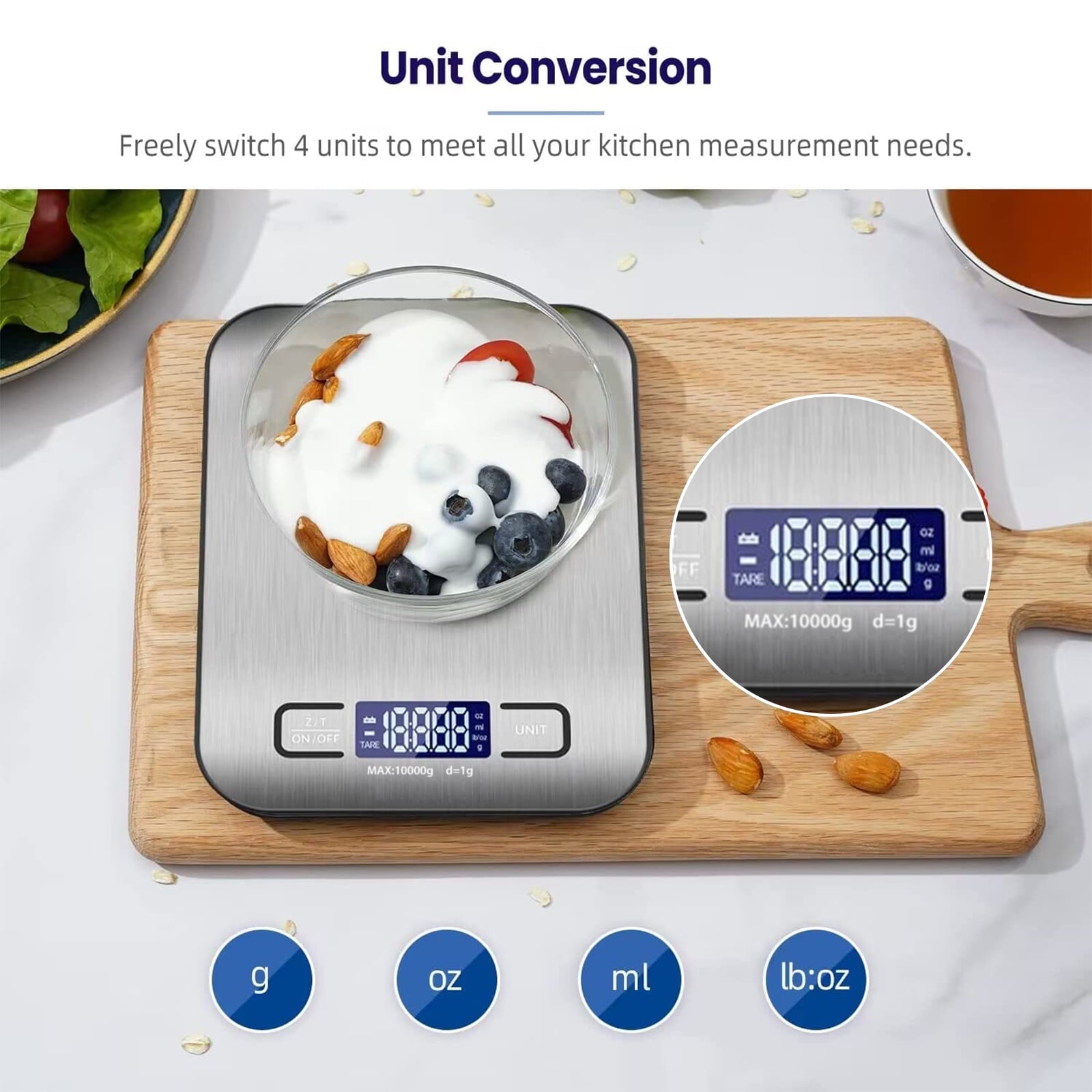 Digital Food Scale, 22lb Kitchen Scales Grams and Ounces for Weight Loss, Baking, Cooking, Keto and Meal Prep, with L... - Image 3