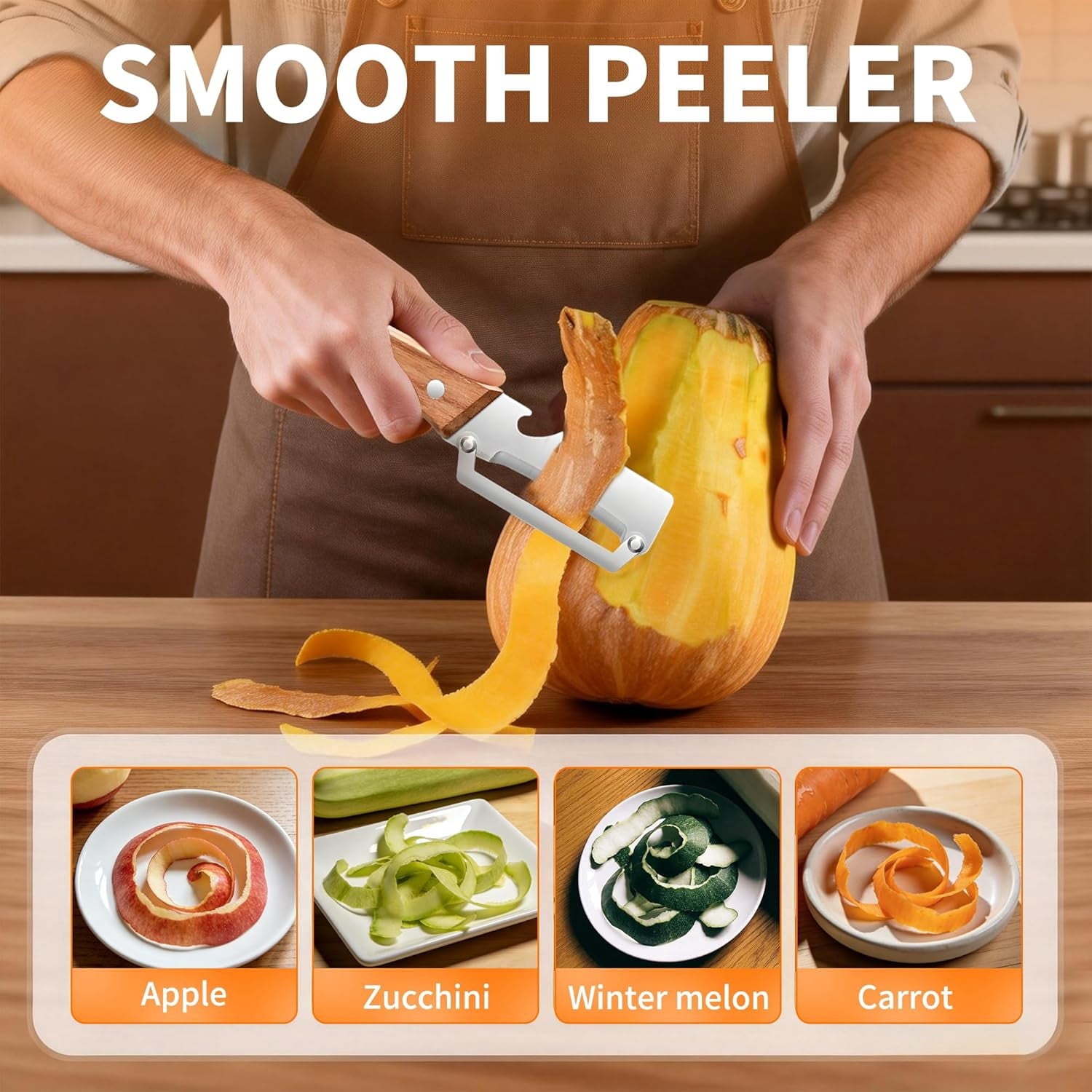 Multi-Functional Vegetable Peeler for Kitchen, Stainless Steel Blade with Wooden Handle and Built-In Bottle Opener, f... - Image 2