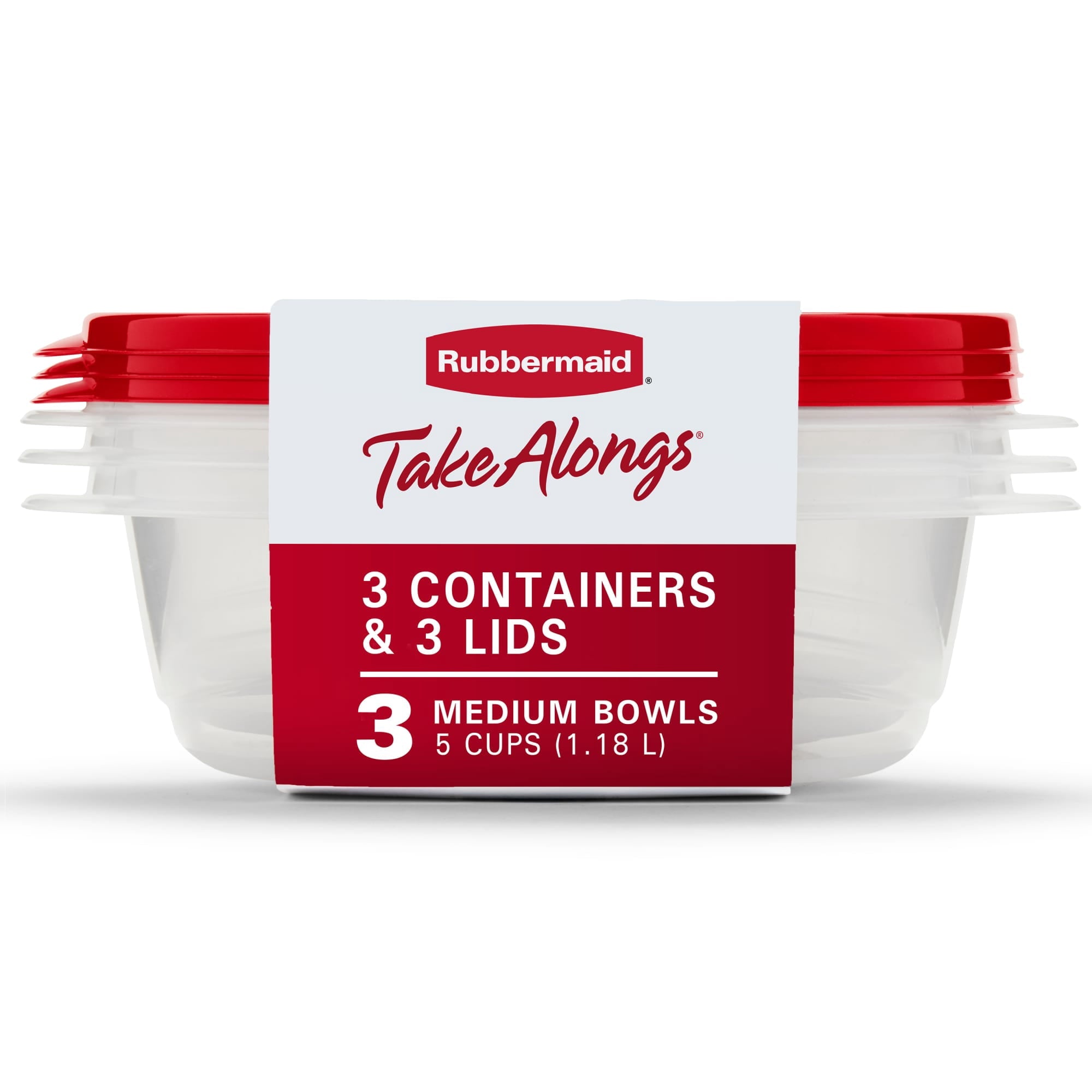 Rubbermaid TakeAlongs 5.0-Cup Round Food Storage Containers, Ruby Red, 3 pack - Image 2