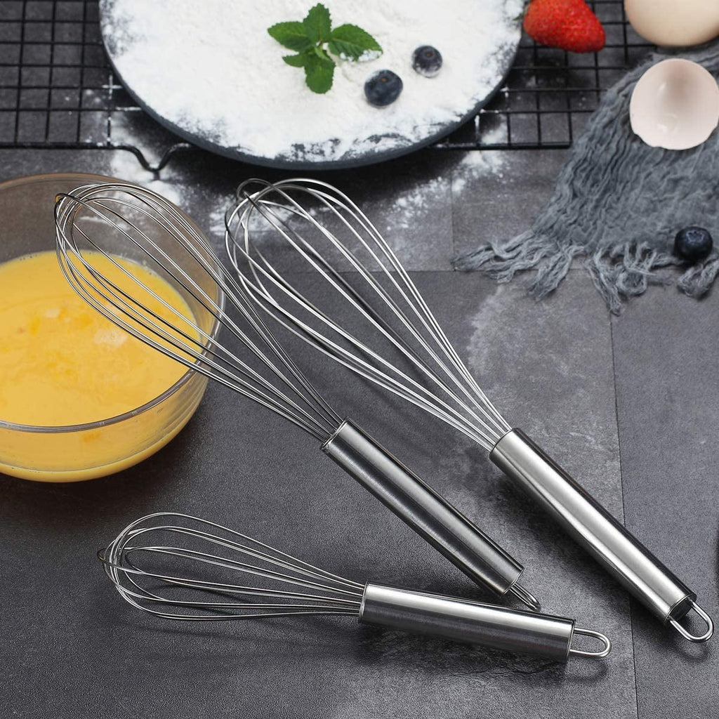 ReaNea Whisk Set Pack of 3 Stainless Steel 8" 10" 12" Whisks for Cooking, Beater, Kitchen Wire Wisk - Image 2