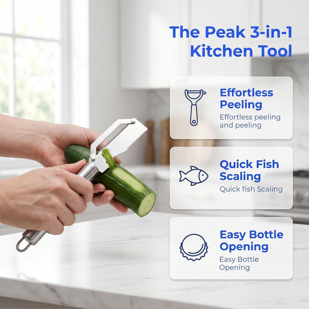 Fountwell 3-in-1 Stainless Steel Peeling Knife – Multifunctional Fruit & Vegetable Peeler, Beer Bottle Opener, Fish S... - Image 2