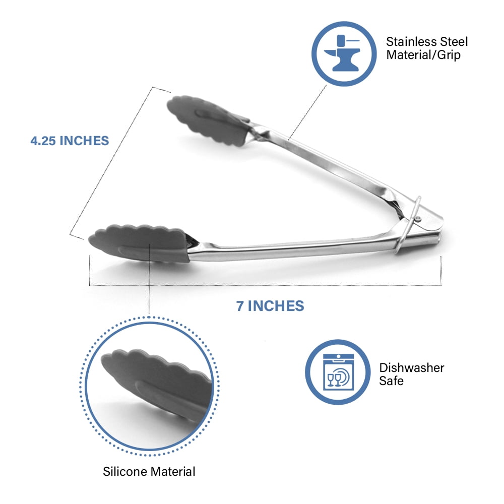 (3 pack) Mainstays Non Stick Heat Resistant Stainless Steel and Silicone Mini Tongs - Image 3