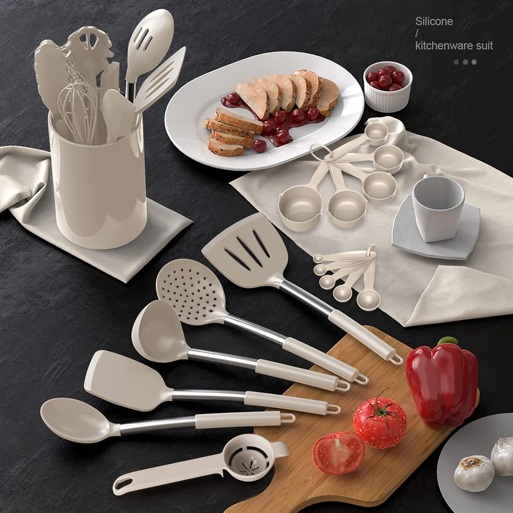 Large Silicone Cooking Utensils Set - Heat Resistant Kitchen Utensils,Turner Tongs,Spatula,Spoon,Brush,Whisk,Stainles... - Image 6