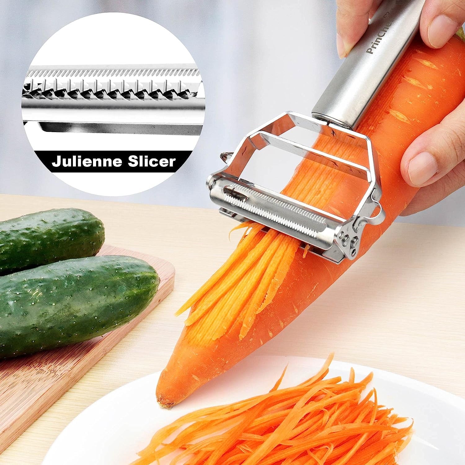 PrinChef Heavy Duty Vegetable Peeler, 3 in 1 Versatile Y Potato Peeler for Kitchen -Ultra Sharp Julienne Peeler with ... - Image 3