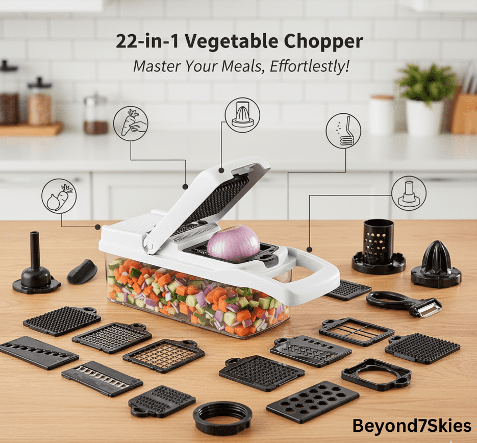 Vegetable Chopper 22-in-1, Food Dicer Slicer with Container, 13 Stainless Steel Blades, Multifunctional Veggie Cutter... - Image 5