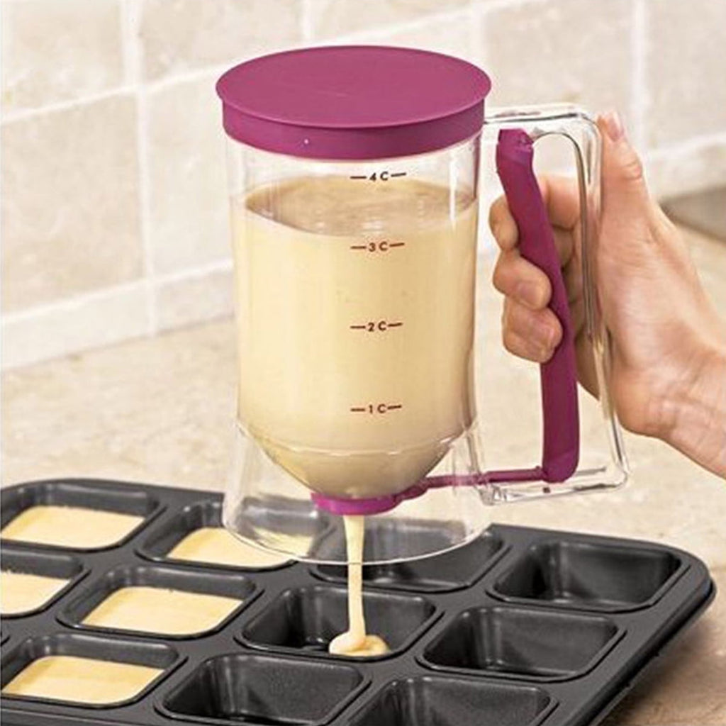 Jetcloudlive 900ML Batter Dispenser Pancake Cupcake Batter Separator with Measuring Label and Squeeze Handle Bracket ...