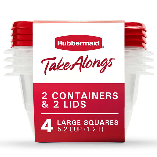 (4 pack) Rubbermaid TakeAlongs 5.2-Cup Deep Square Food Storage Containers, Ruby Red, 4 pack - Image 2