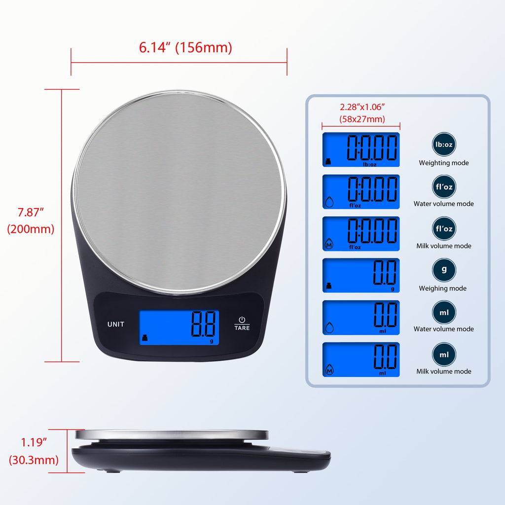 Mainstays Waterproof Digital Kitchen Scale with Blue Backlit, Black - Image 5