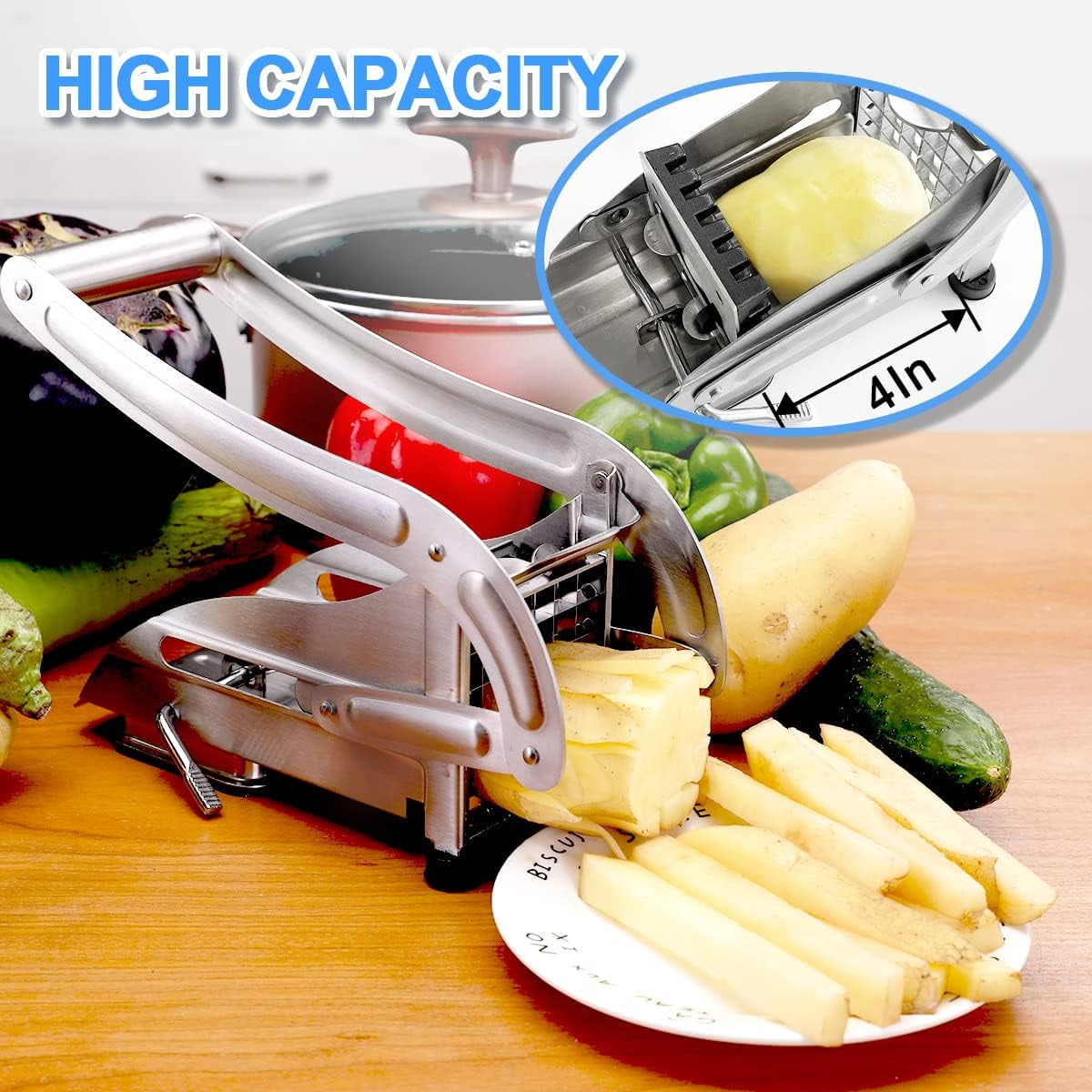 UU&T French Fry Cutter with 2 Blades, Professional Potato Cutter Stainless Steel, Potato Slicer French Fries, No-Slip... - Image 6
