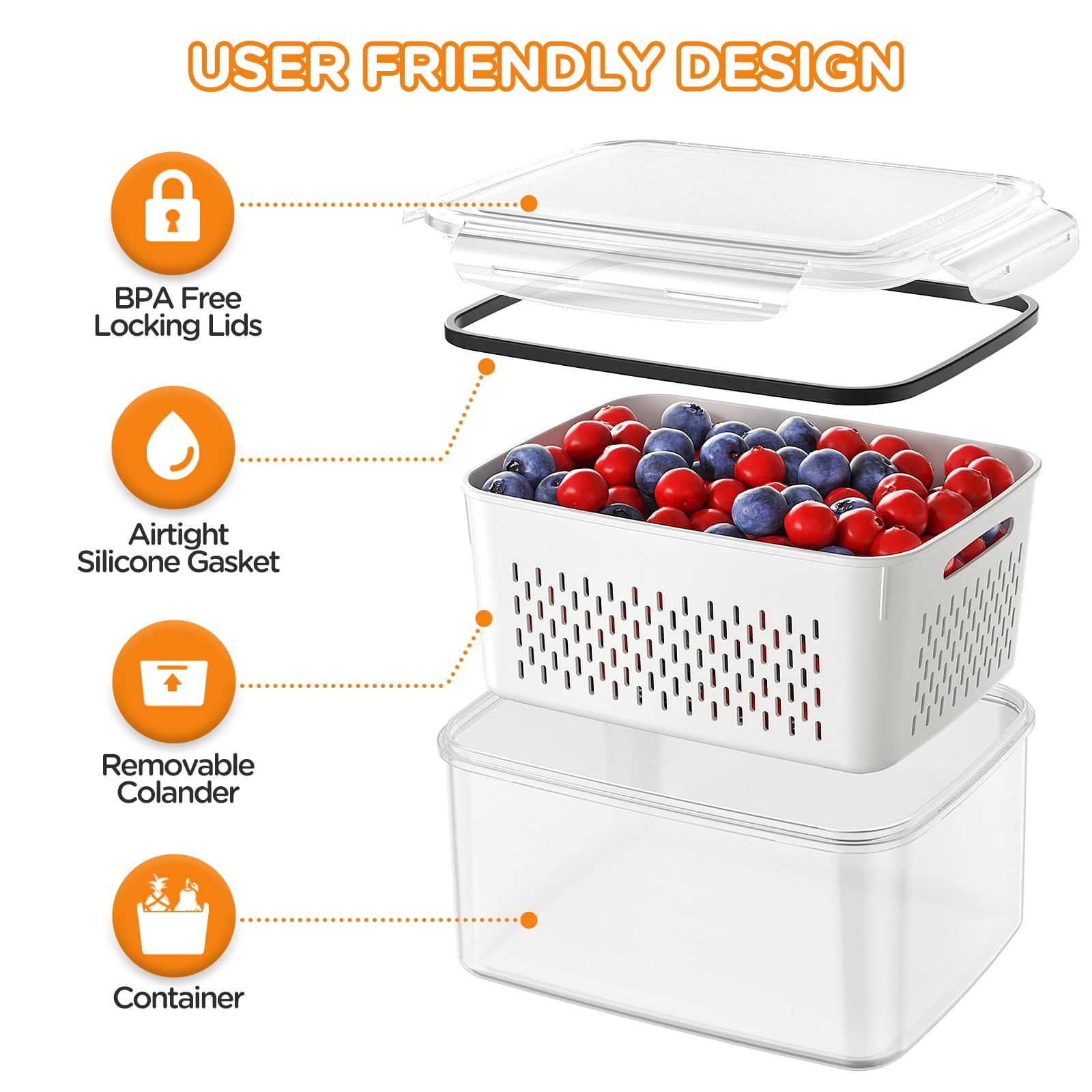 5 Pack Fruit Storage Containers for Fridge with Removable Colanders and Lids, 5 in 1 Leakproof Fridge Organizer Bins ... - Image 4