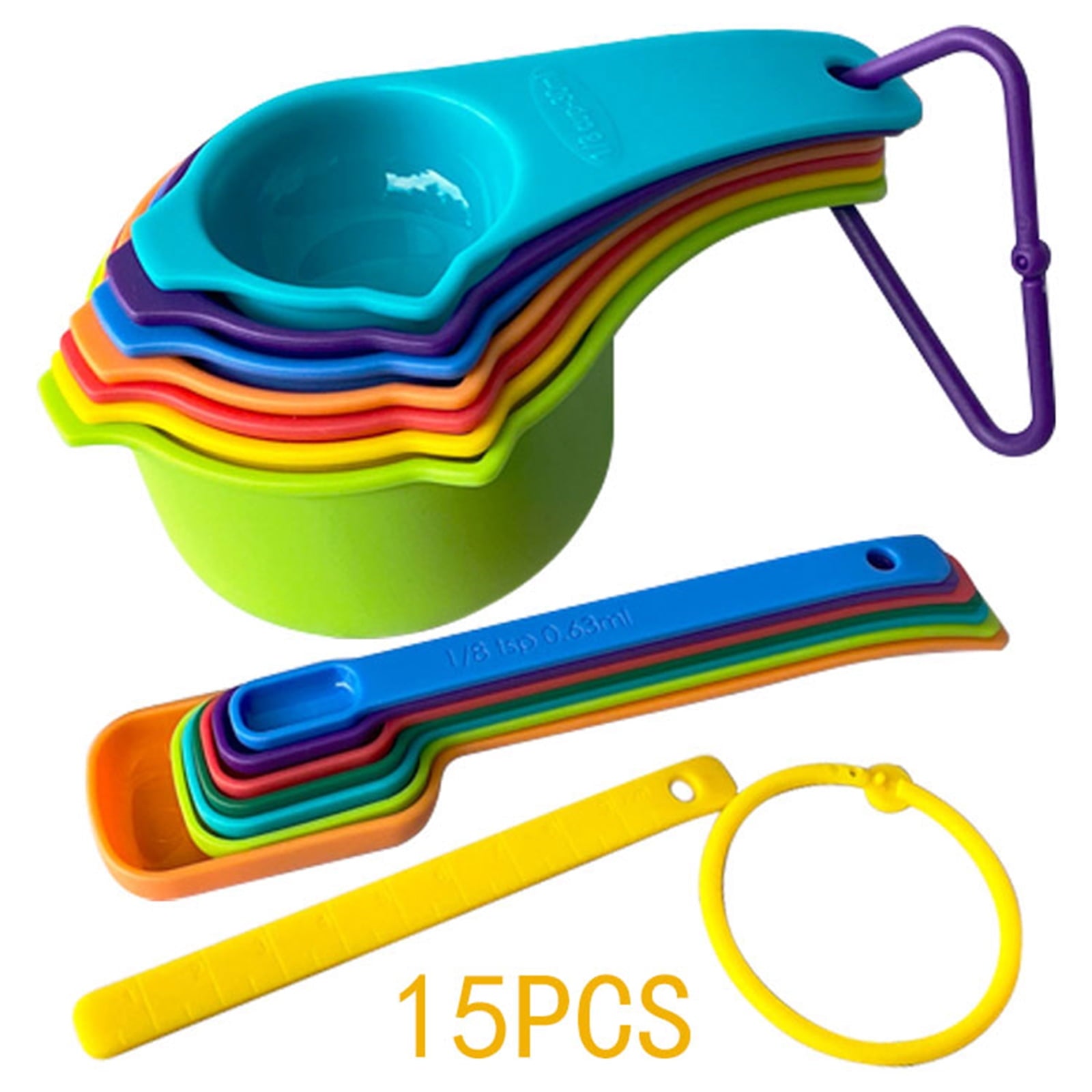 Clearance! JATOK Plastic Measuring Cups and Spoons Set Measuring Cups Set with Spout & Leveler 15 Pcs Colorful Kitche... - Image 3