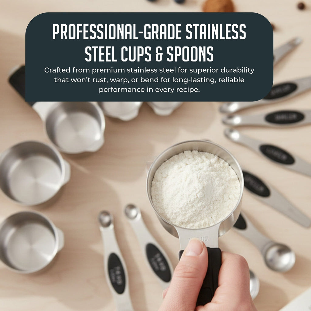 Magnetic Measuring Cups and Spoons Set, Stainless Steel with Easy-to-Read Markings, Dual-Sided N40 Magnetic Tool for ... - Image 2