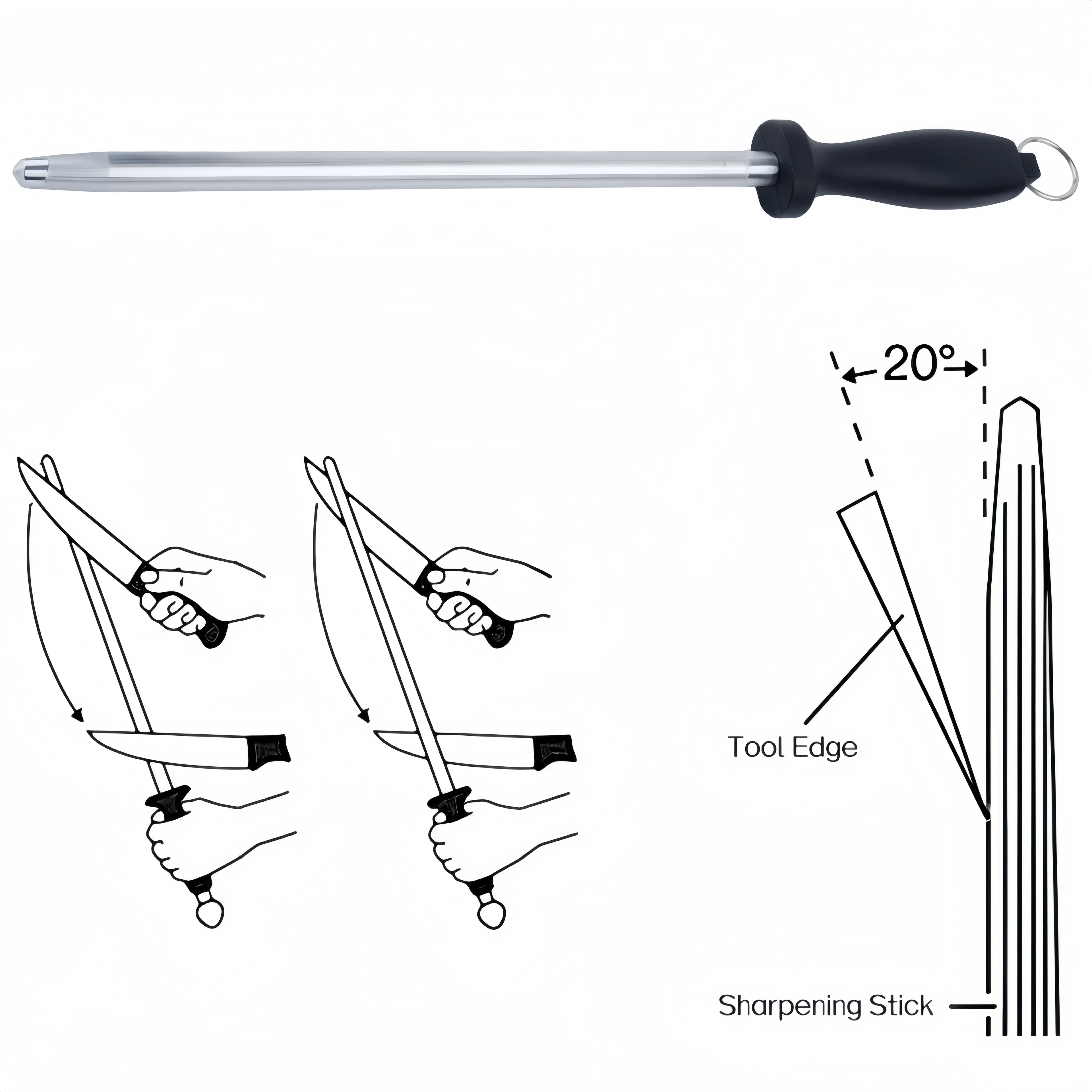 DEKEones 12 Inch Carbon Steel Black Sharpening Steel Knife Sharpeners - Image 2