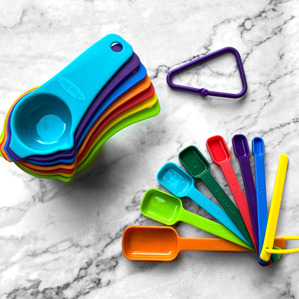 Clearance! JATOK Plastic Measuring Cups and Spoons Set Measuring Cups Set with Spout & Leveler 15 Pcs Colorful Kitche... - Image 6