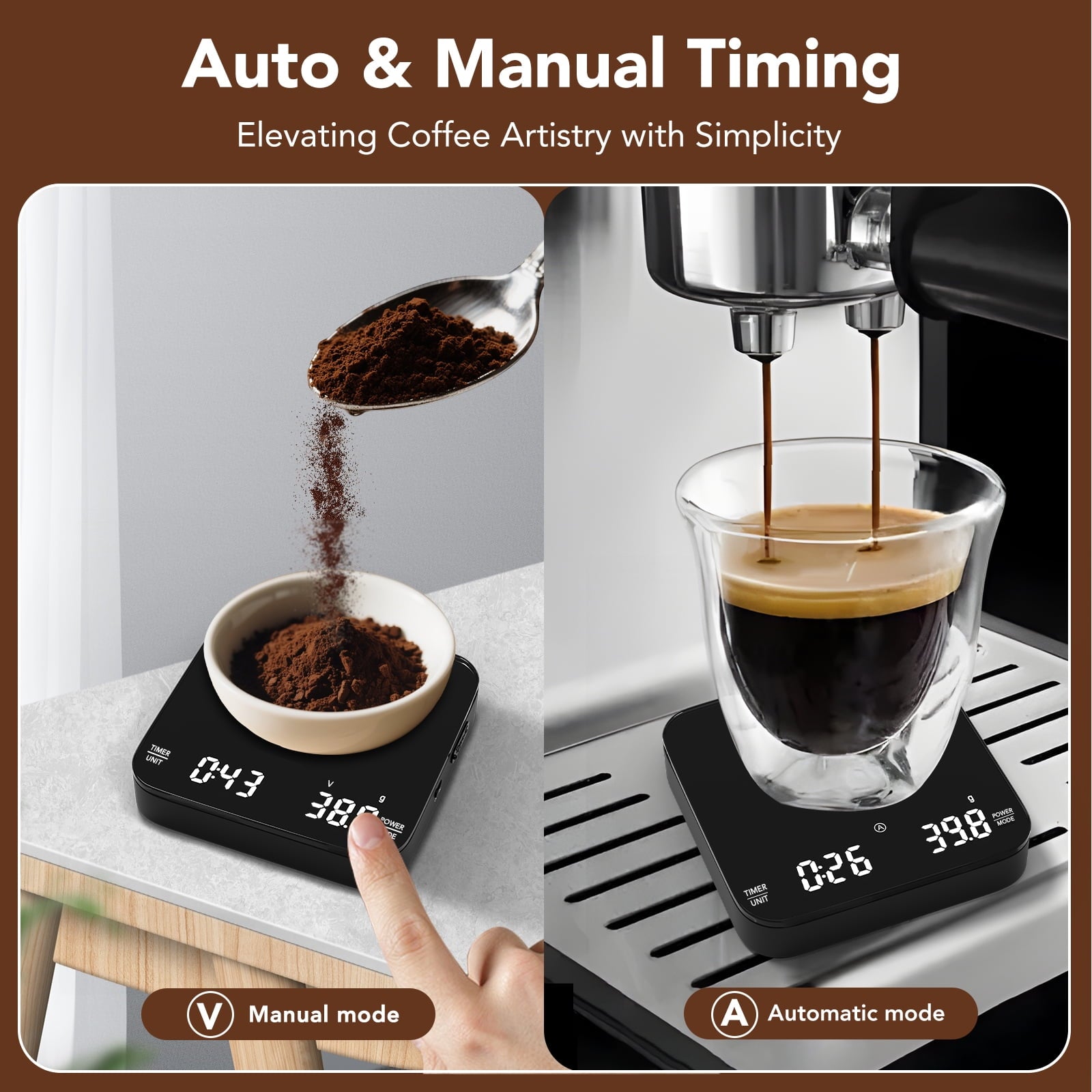 VAMOUT Coffee Scale with Timer, Rechargeable Mini Espresso Scale, 2kg/0.1g Accurate Food Scale for Pour-Over and Espr... - Image 2