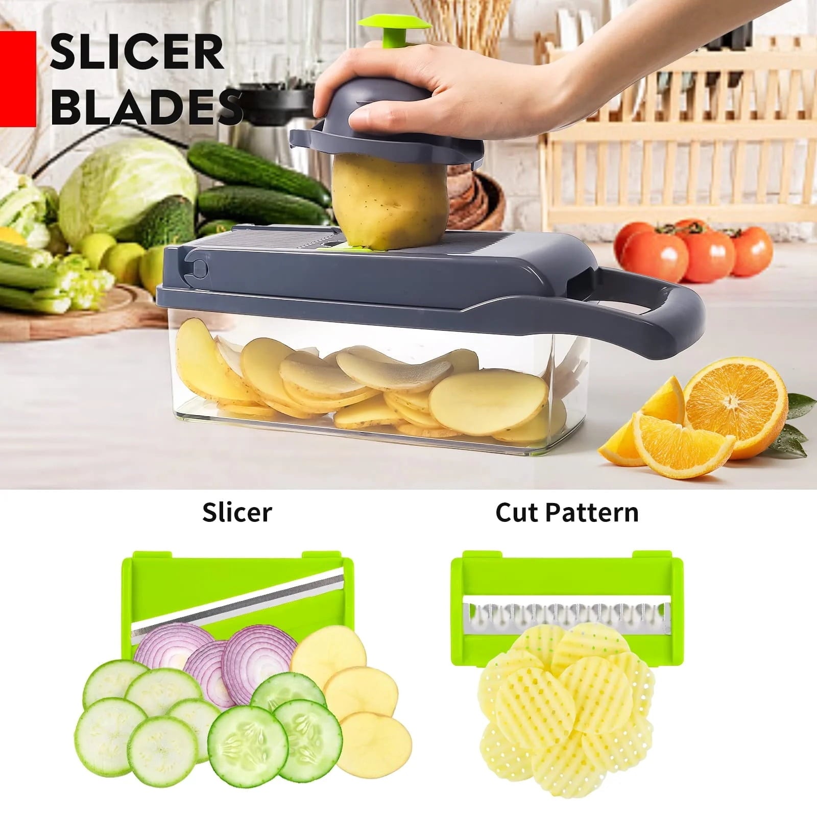 B BARTANS 16-in-1 Food Dicer, Slicer, Shredder, Chopper for Vegetables with Stainless Steel Blades - Image 6