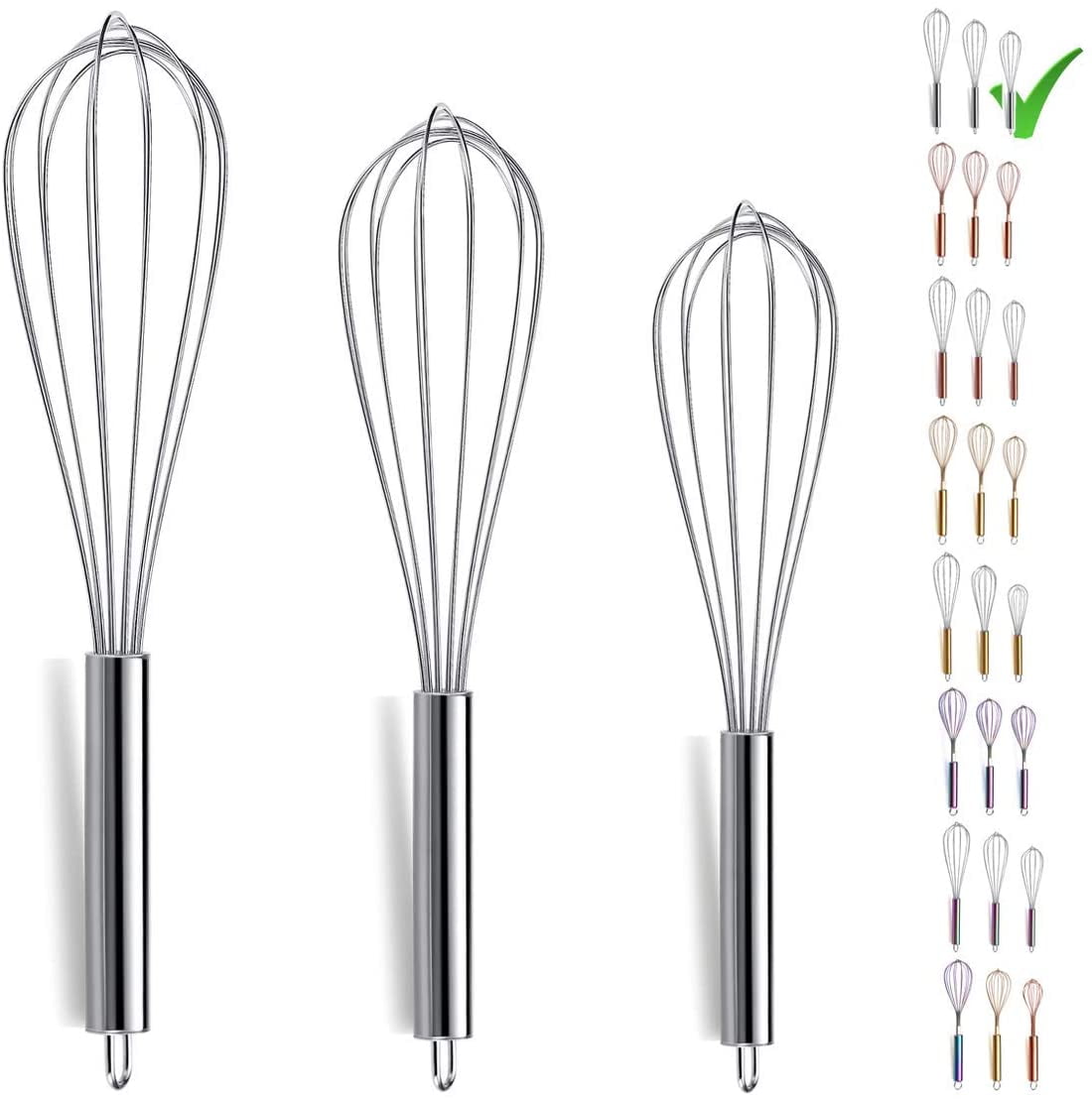 ReaNea Whisk Set Pack of 3 Stainless Steel 8" 10" 12" Whisks for Cooking, Beater, Kitchen Wire Wisk - Image 4