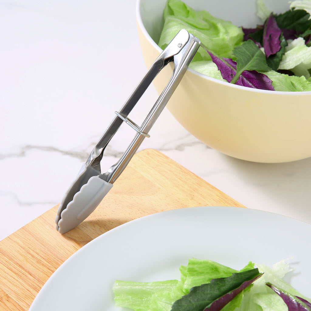 Mainstays Stainless Steel and Silicone Mini Food Tongs Grey - Image 2