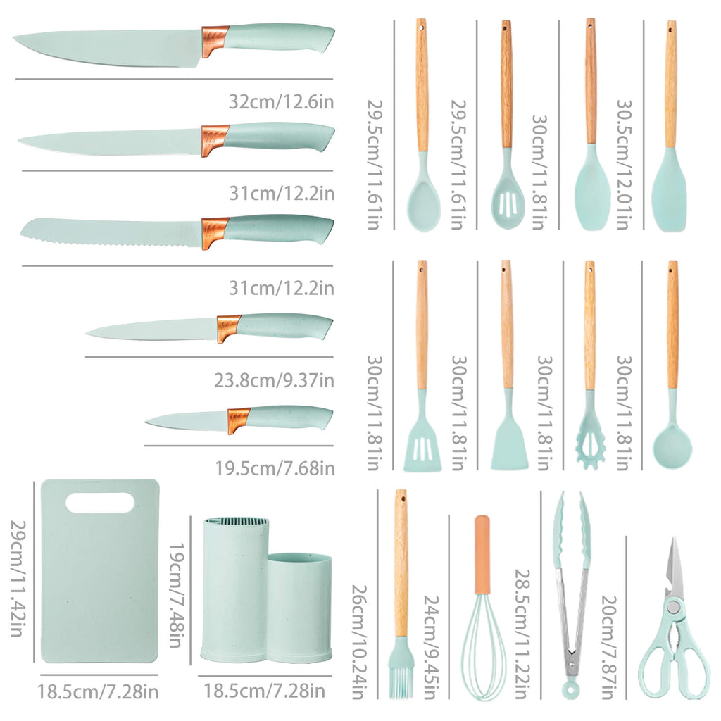 HEESEM 19pcs Silicone Kitchen Utensil Set, Heat-Resistant Non-Stick Easy Cooking Cleaning Home Light-Green - Image 6