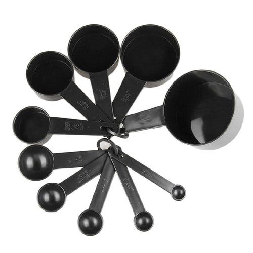 KQJQS 10 Pcs Black Plastic Measuring Spoons and Cups - Essential Tools for Baking and Coffee Brewing - Image 2