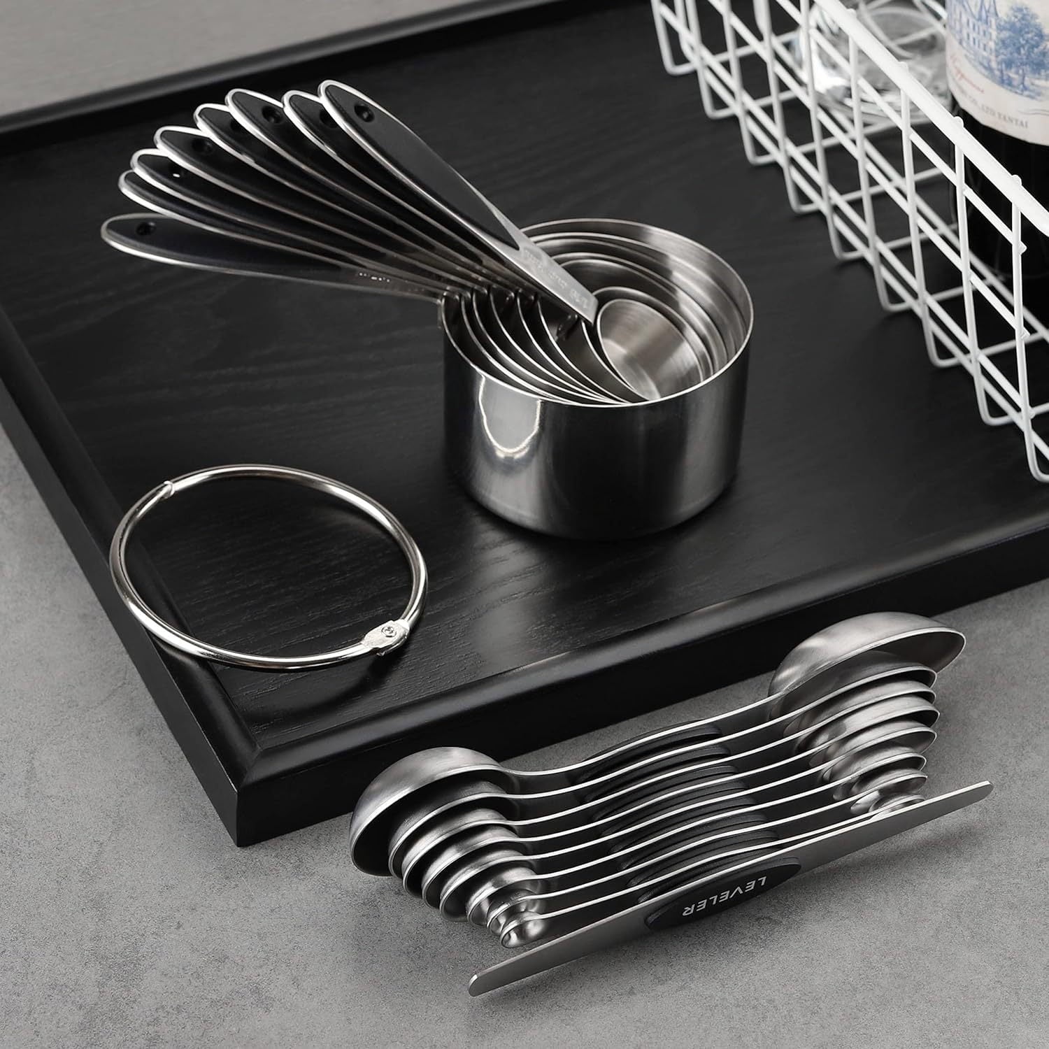 Measuring Cups and Spoons Set, 17-Piece Stainless Steel Magnetic Double-Headed Spoons with Engraved Measurements and ... - Image 2