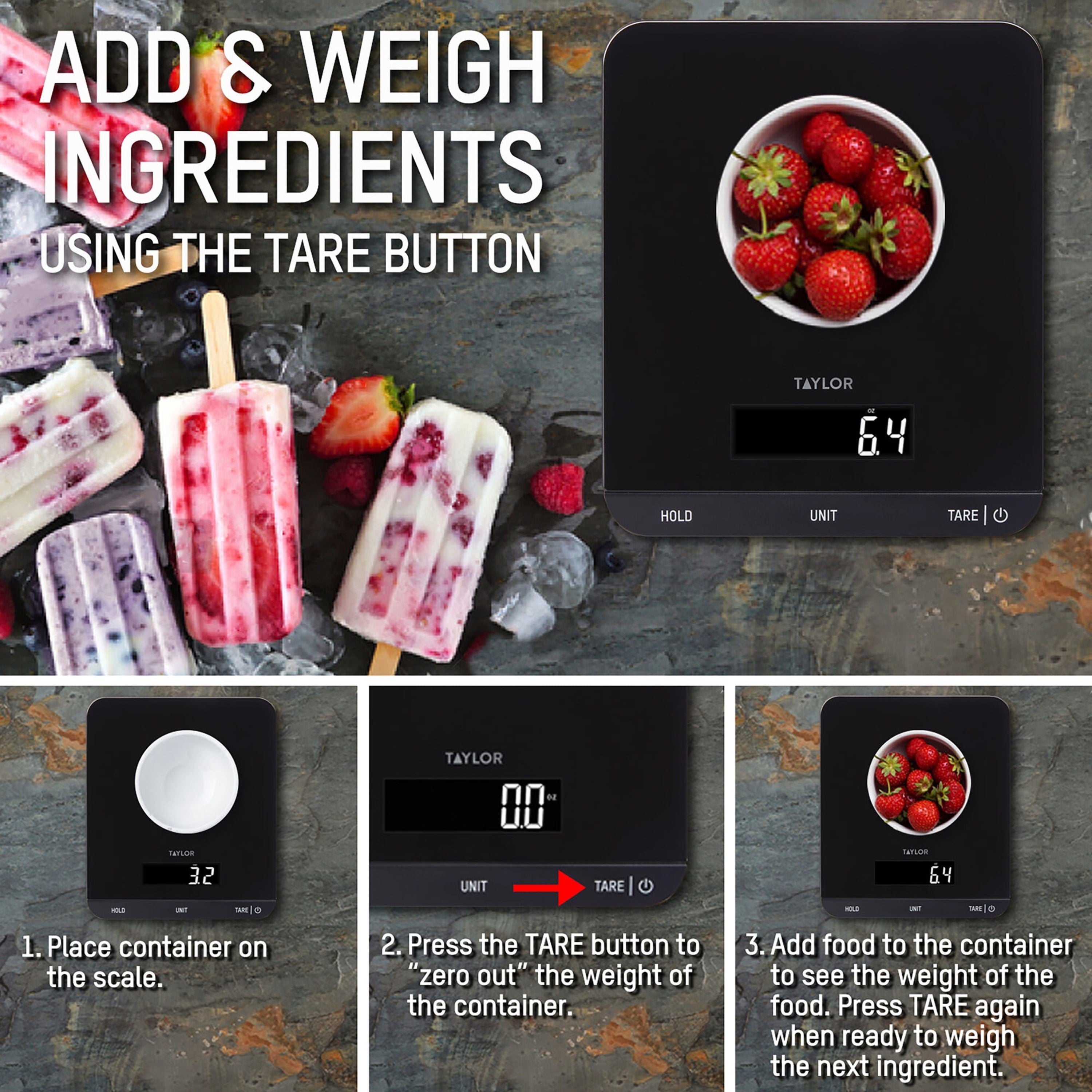 Taylor 33 LB Kitchen Glass Digital Scales Black - Image 4